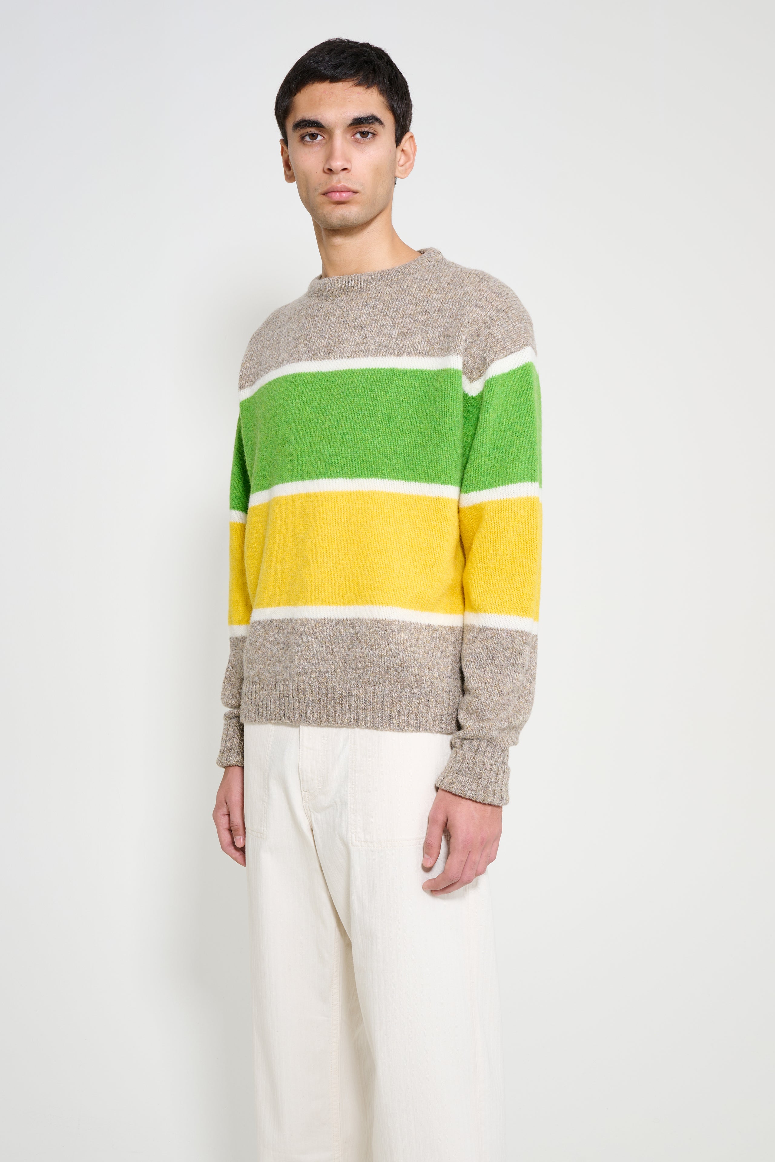 JW Anderson Stripe Crew Neck Jumper Beige Melange