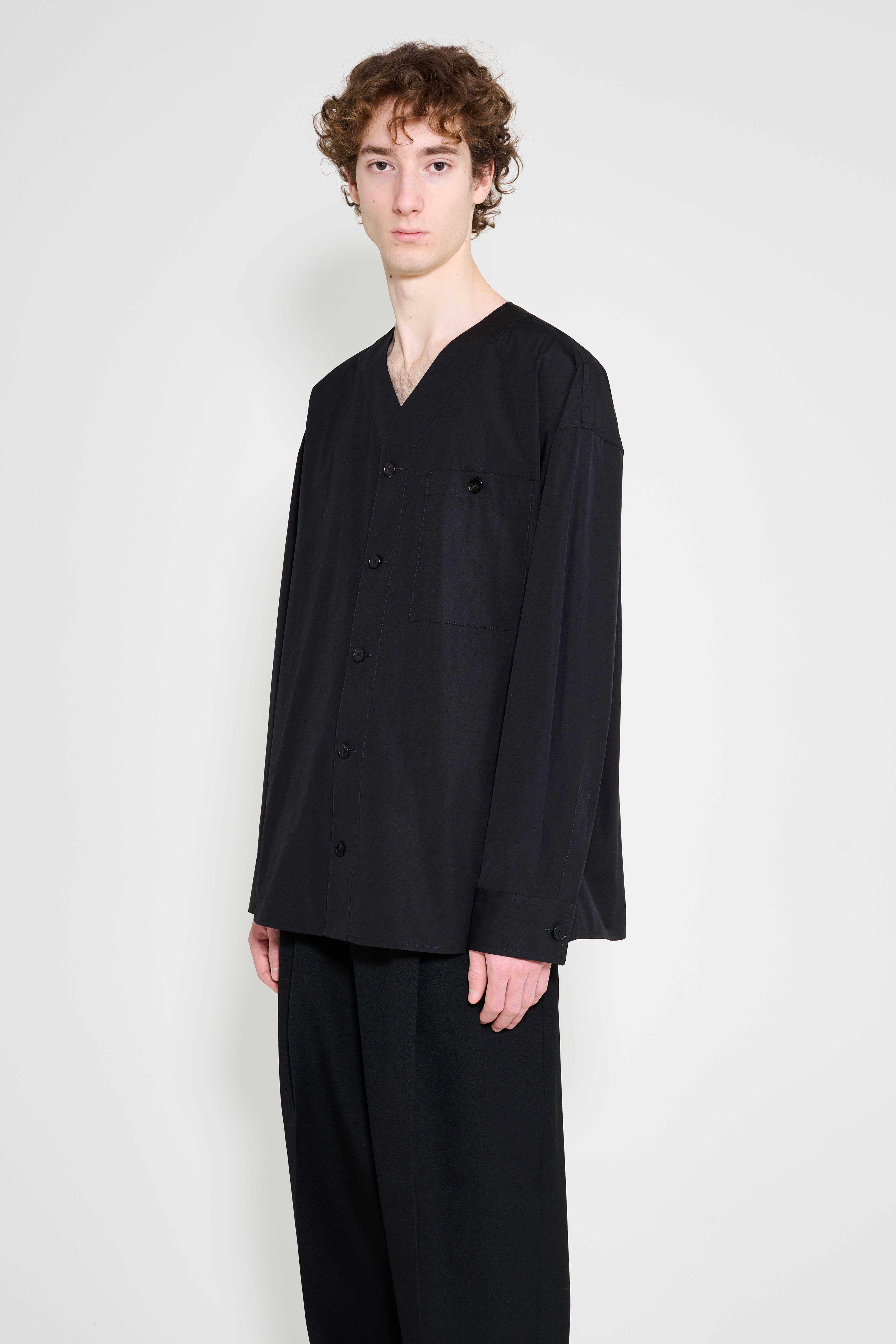 Jil Sander+ Collarless Shirt Black Trs Bien Jil Sander+ Collarless Shirt Black Trs Bien