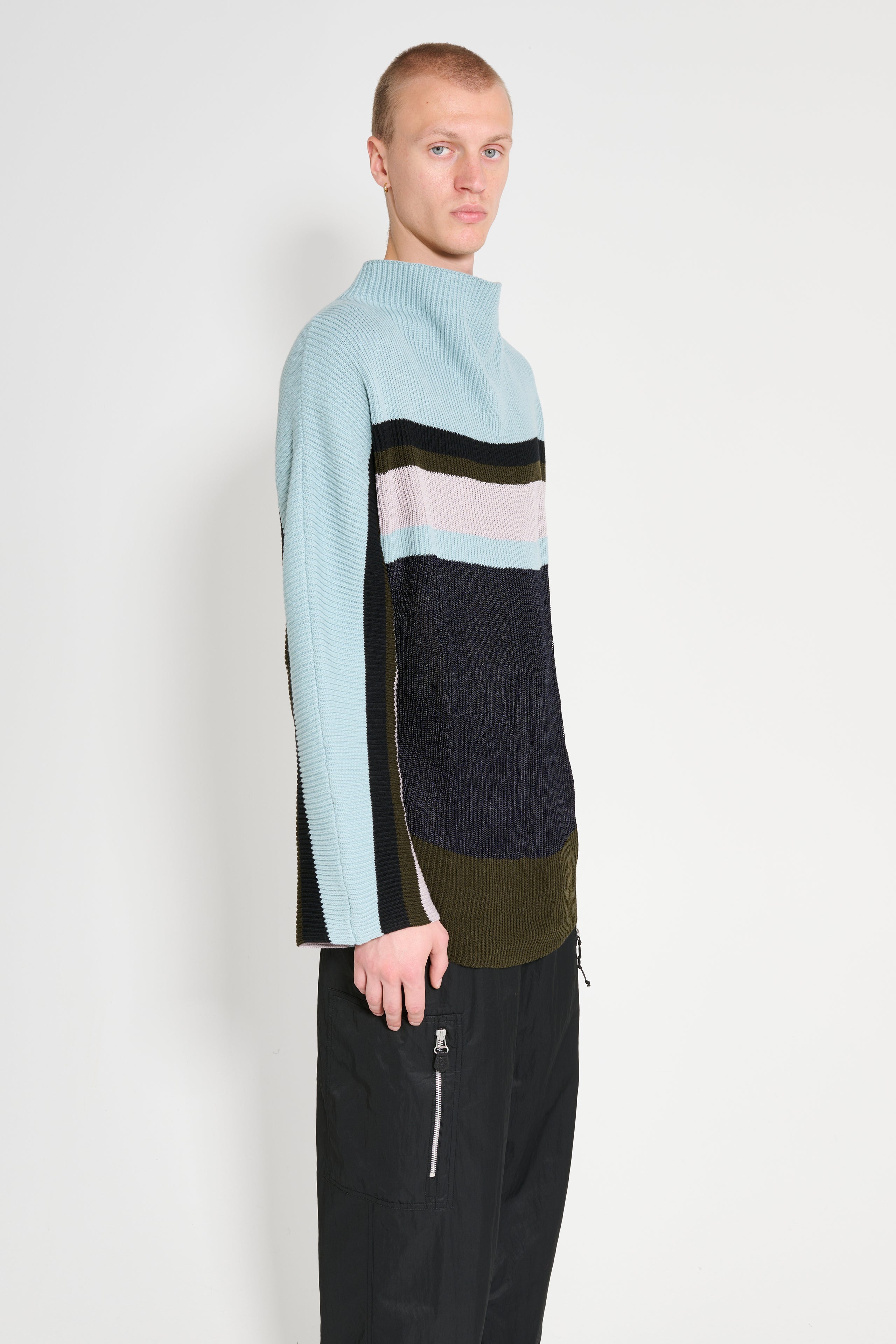 Kiko Kostadinov Essick Stripe Long Sleeve Ash Blue / D Grey