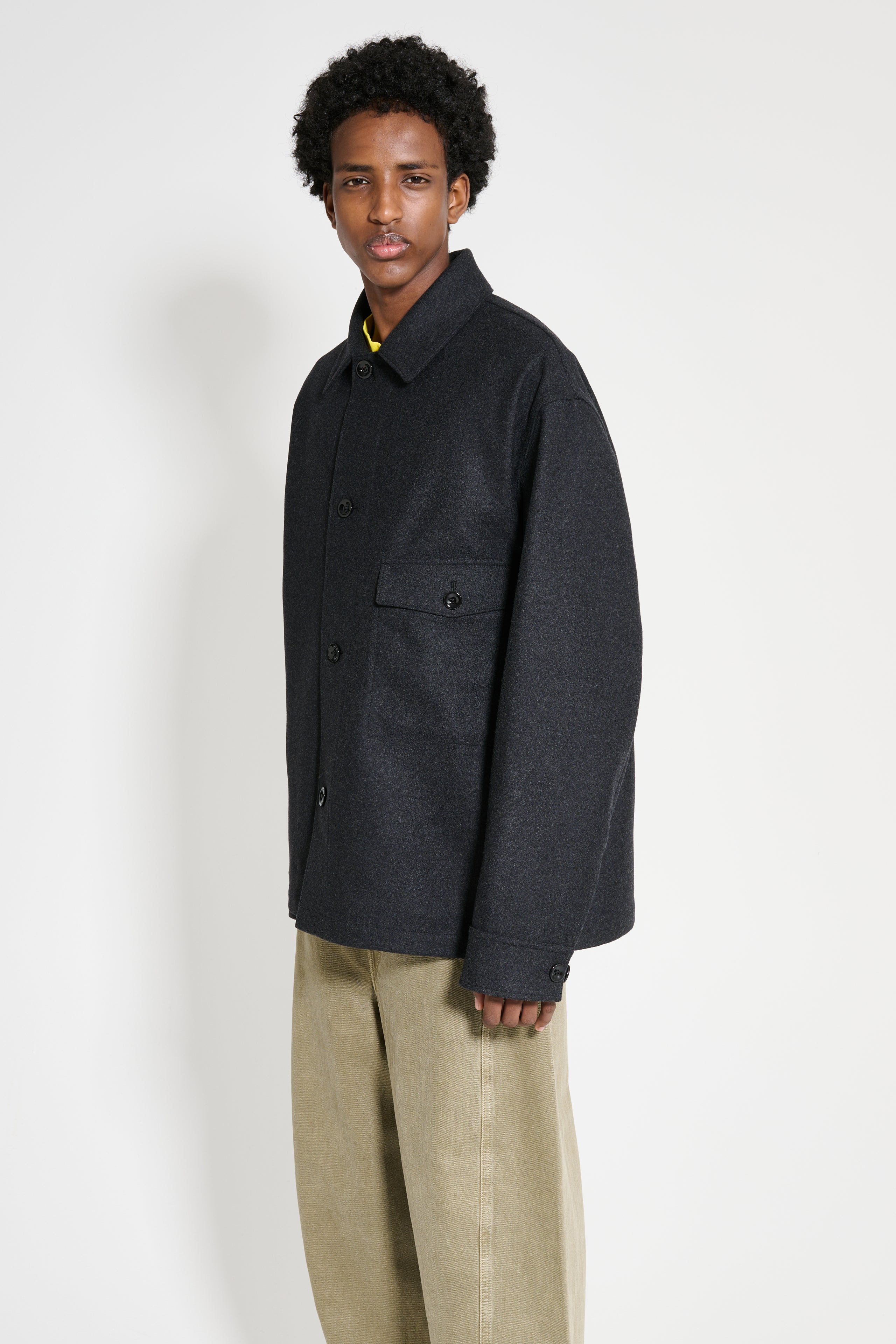 Lemaire One Pocket Overshirt Ash Black