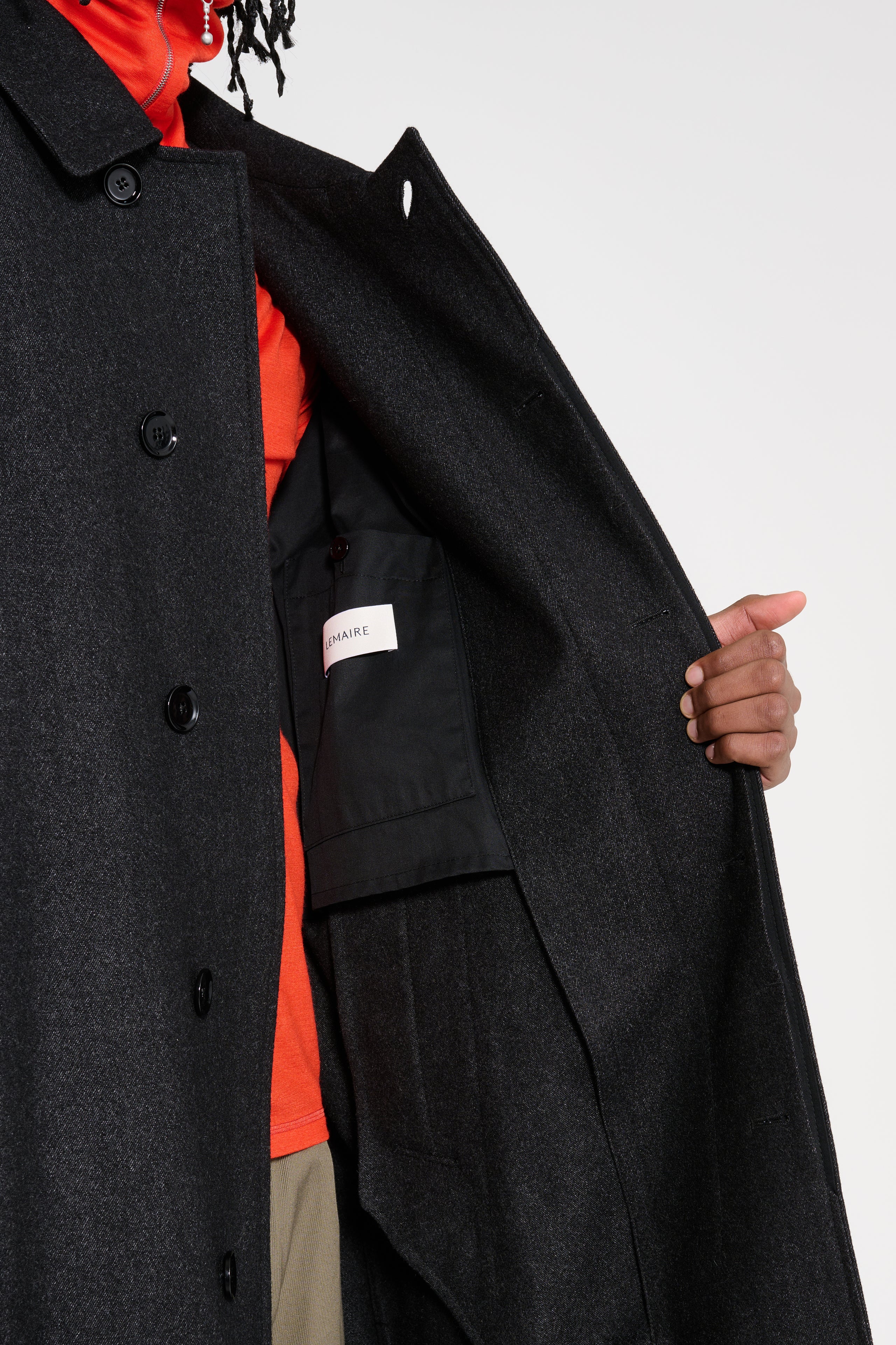 Lemaire Boxy Overcoat Black / Grey Melange