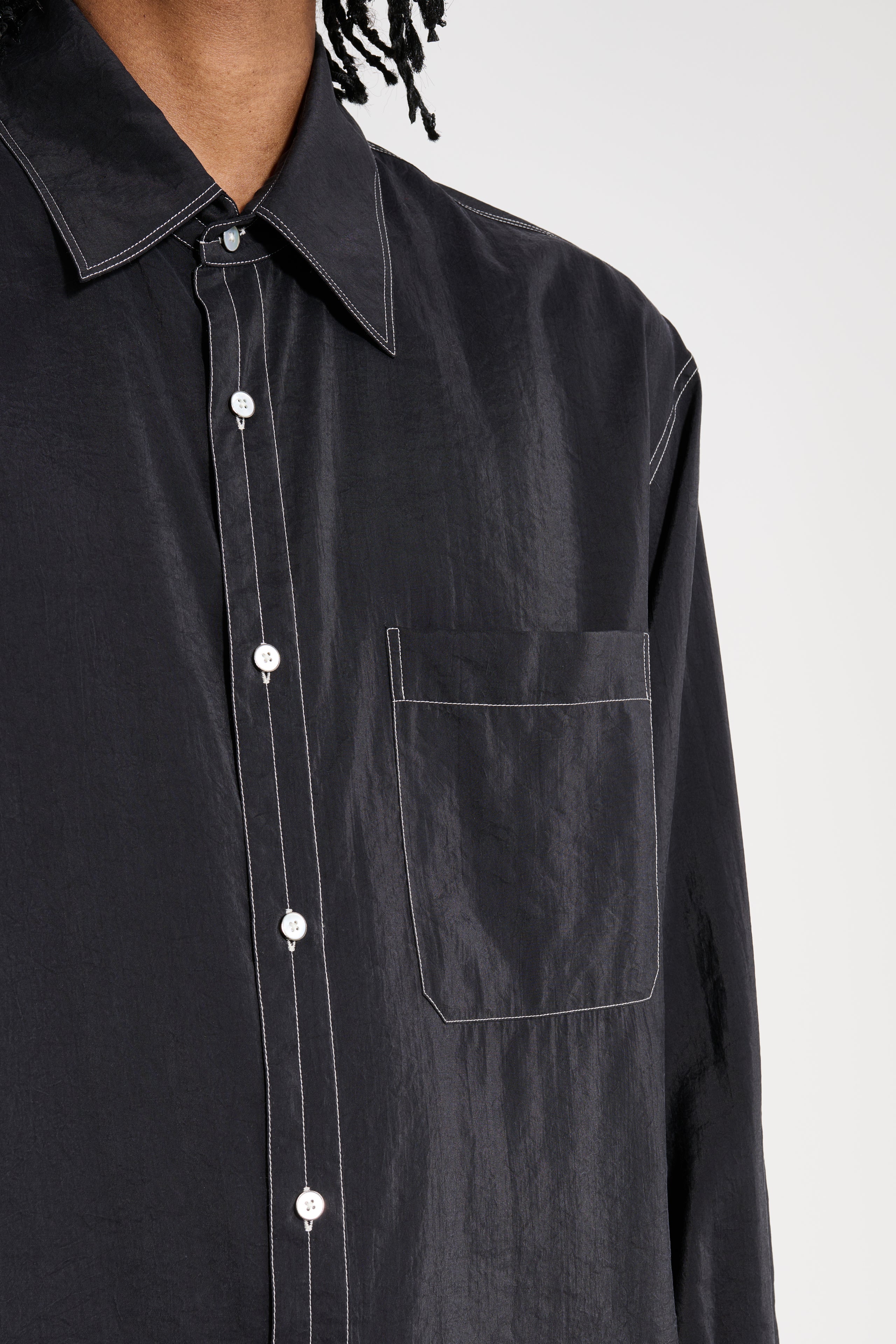 Lemaire Easy Shirt With Contrasted Stitch Black