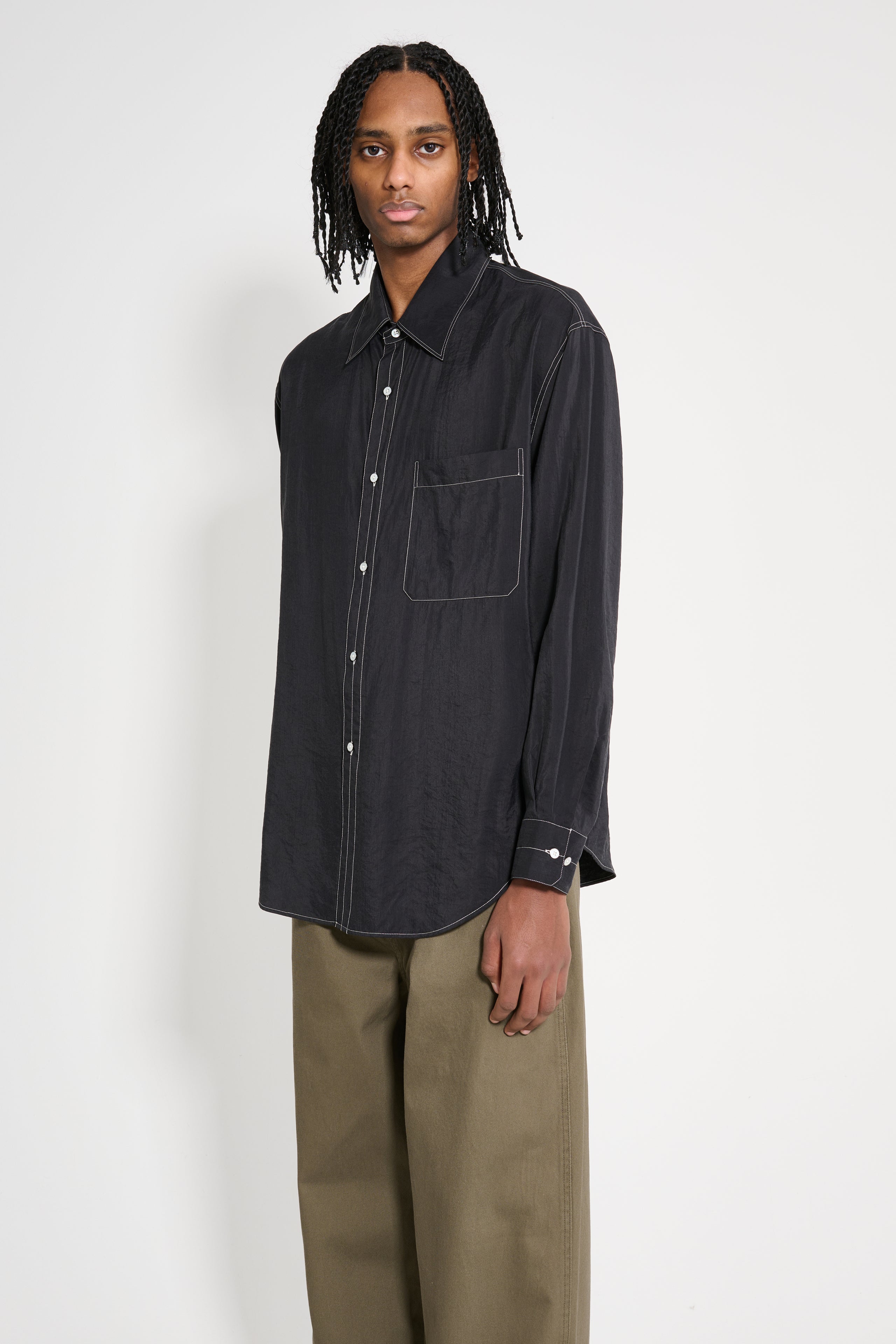 Lemaire Easy Shirt With Contrasted Stitch Black