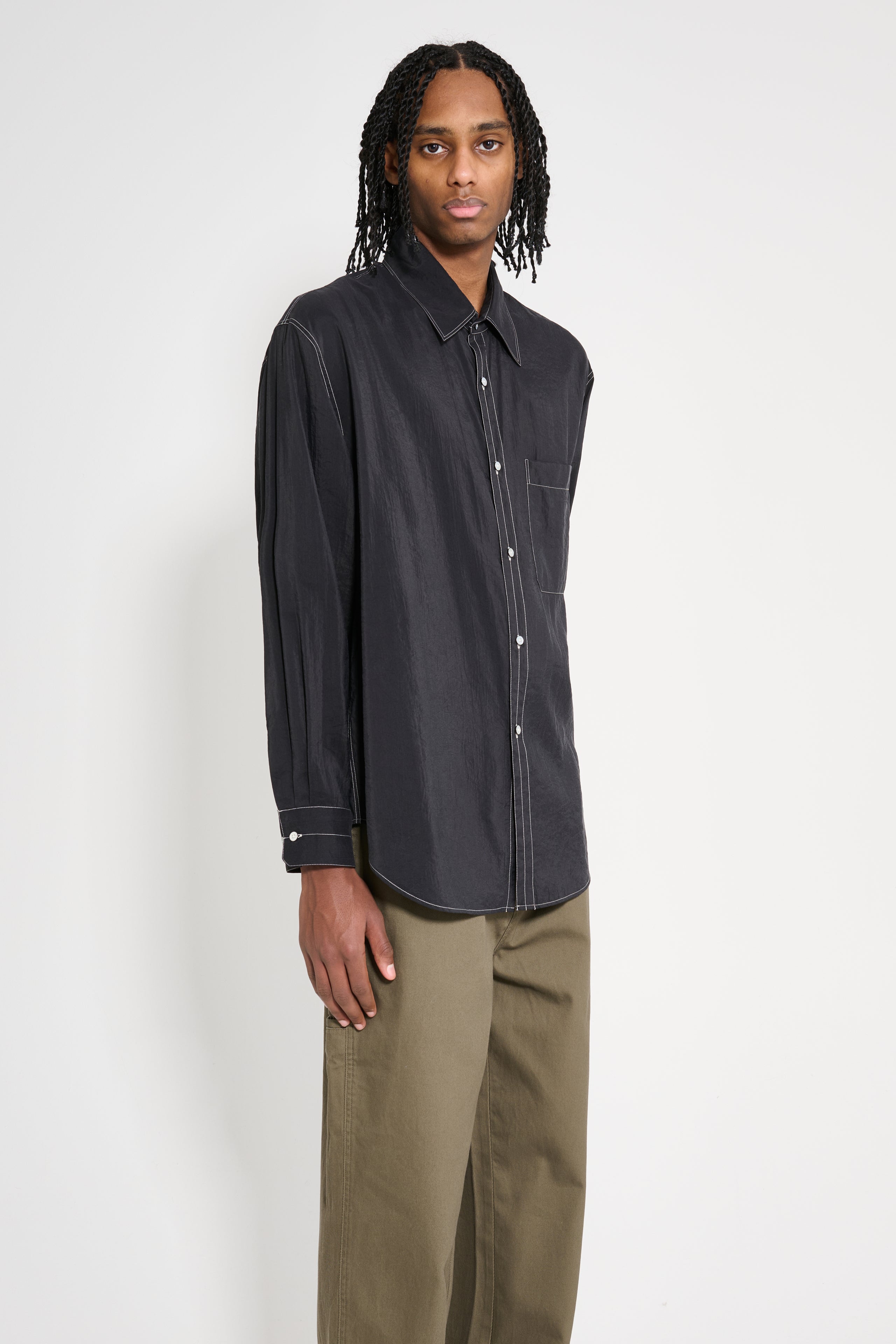 Lemaire Easy Shirt With Contrasted Stitch Black