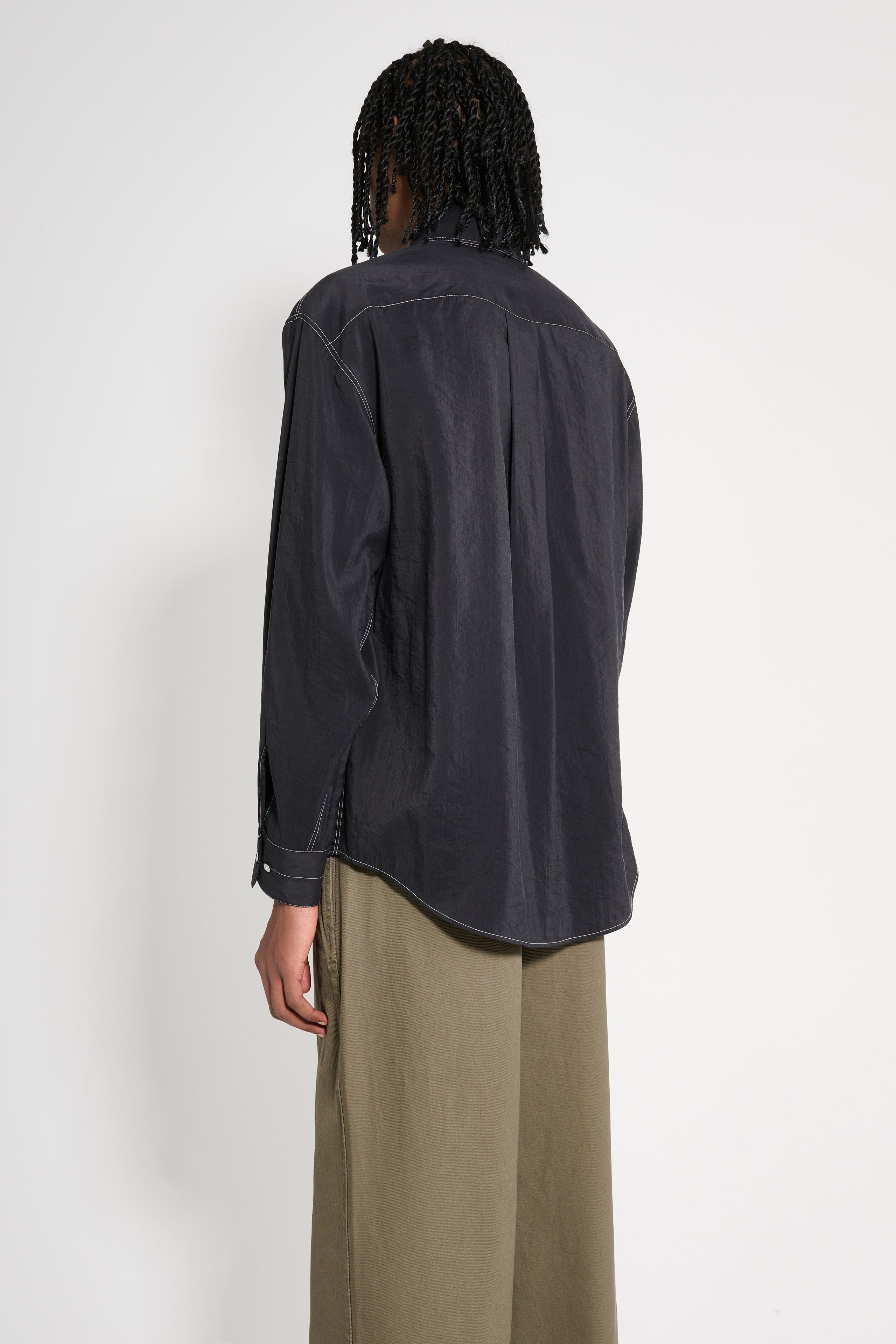 Lemaire Easy Shirt With Contrasted Stitch Black