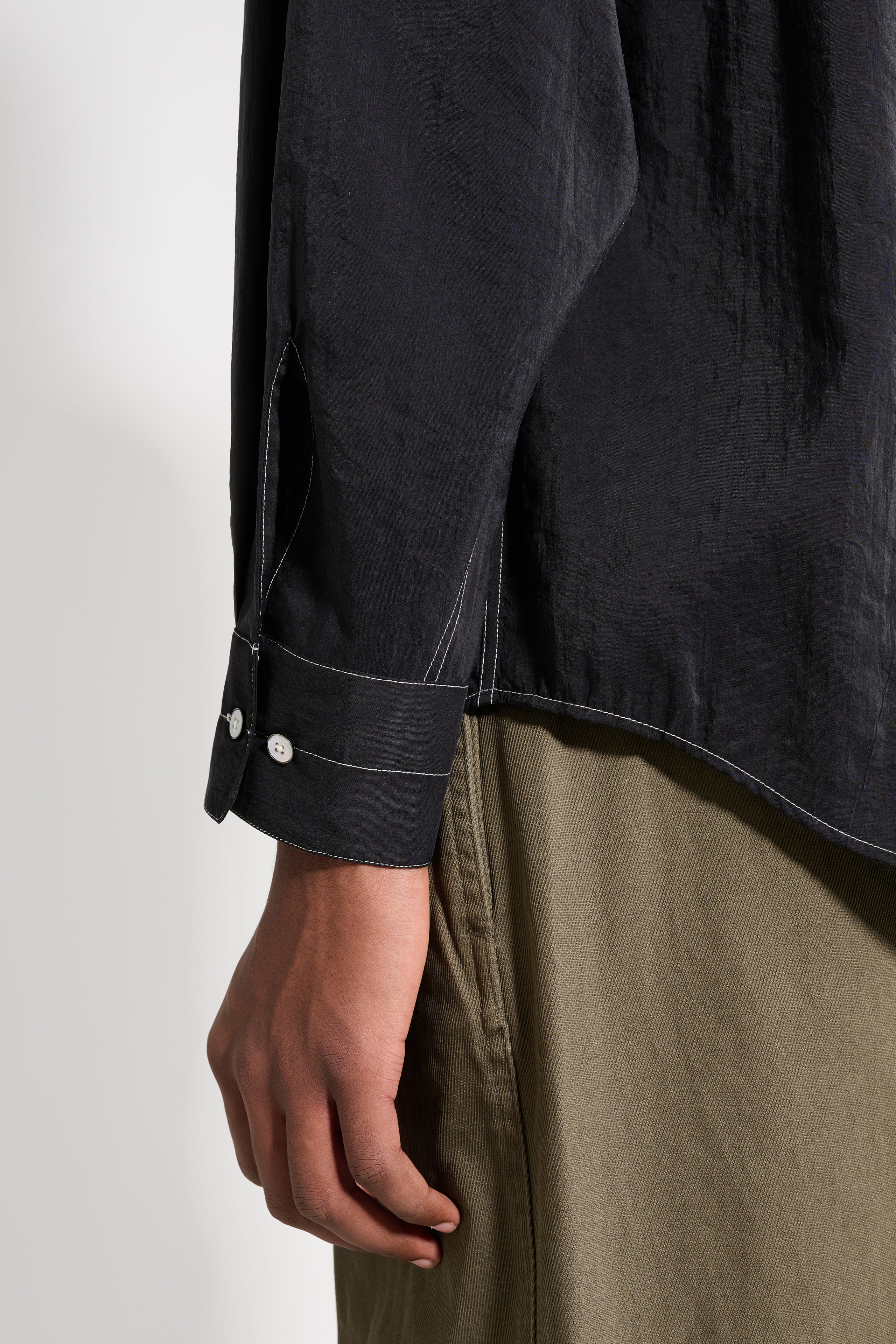 Lemaire Easy Shirt With Contrasted Stitch Black