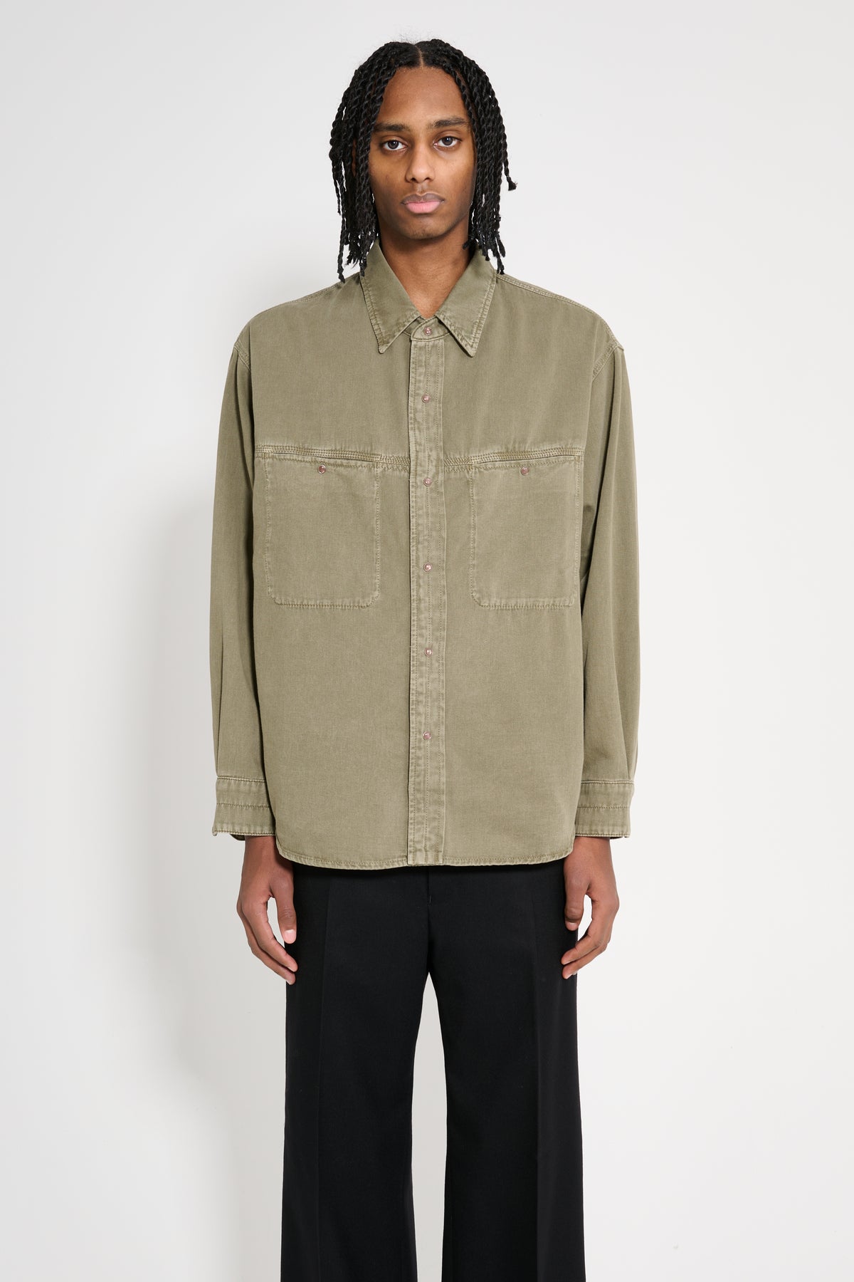 Lemaire Denim Shirt With Snaps Denim Snow Olive – Très Bien