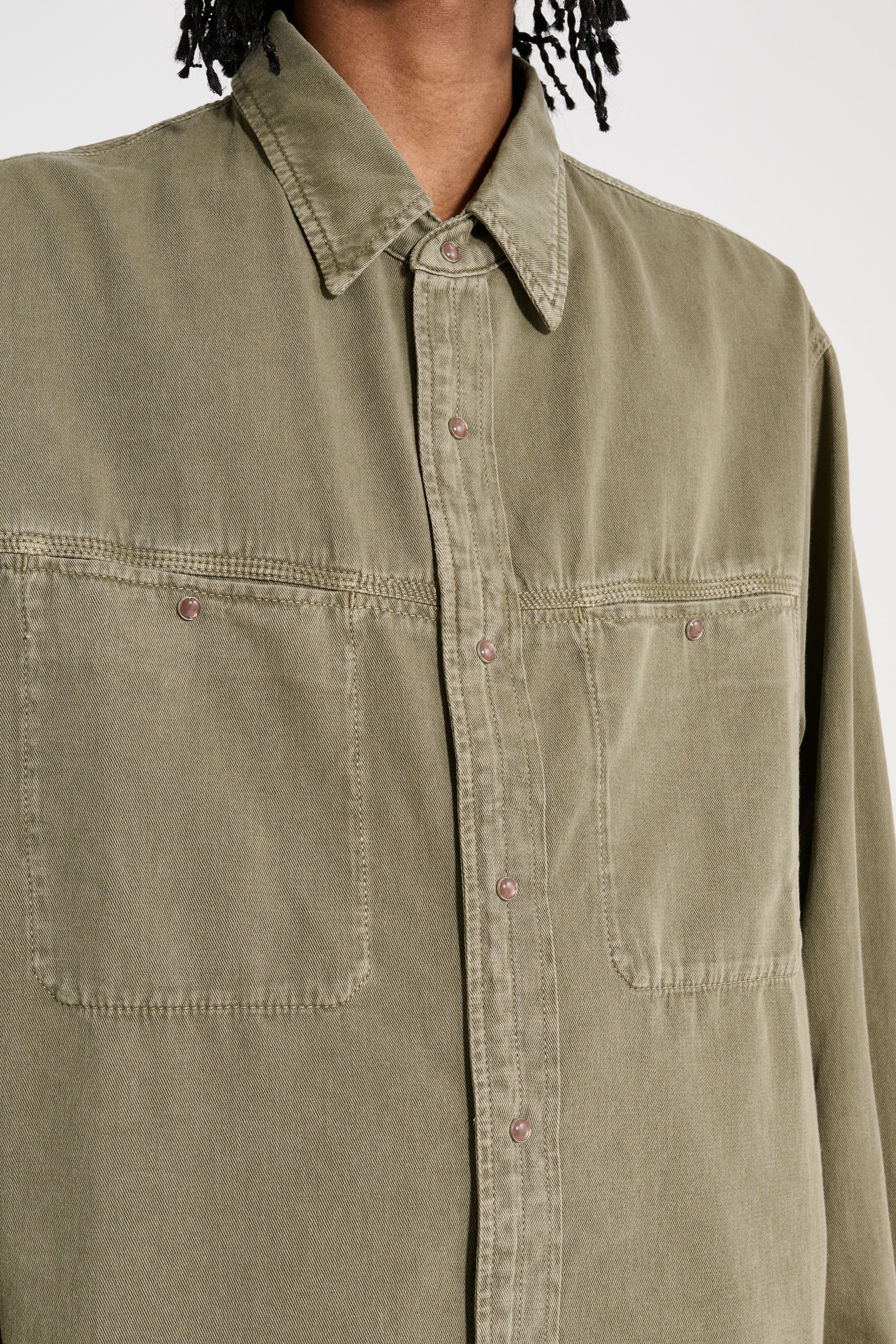 Lemaire Denim Shirt With Snaps Denim Snow Olive