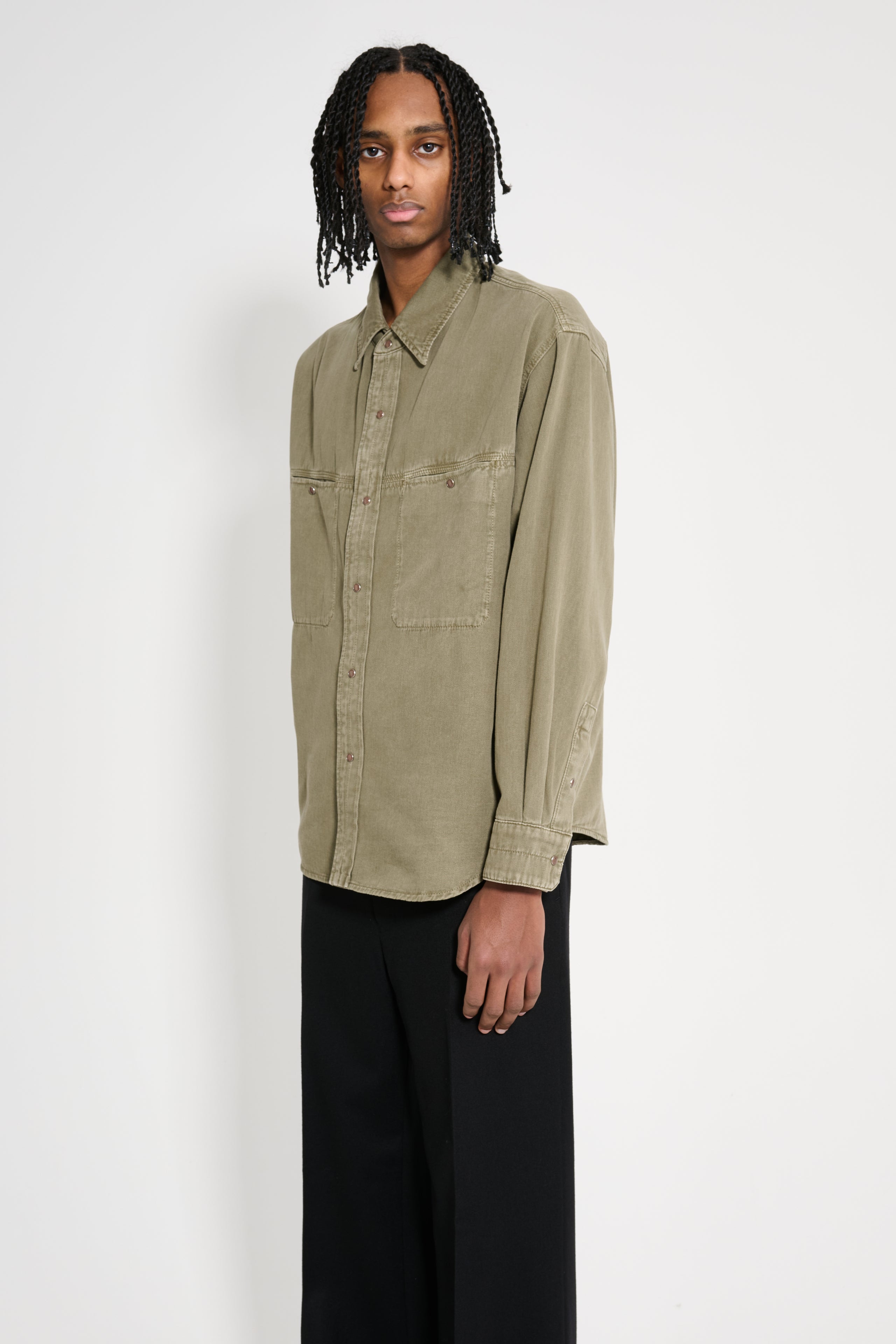 Lemaire Denim Shirt With Snaps Denim Snow Olive