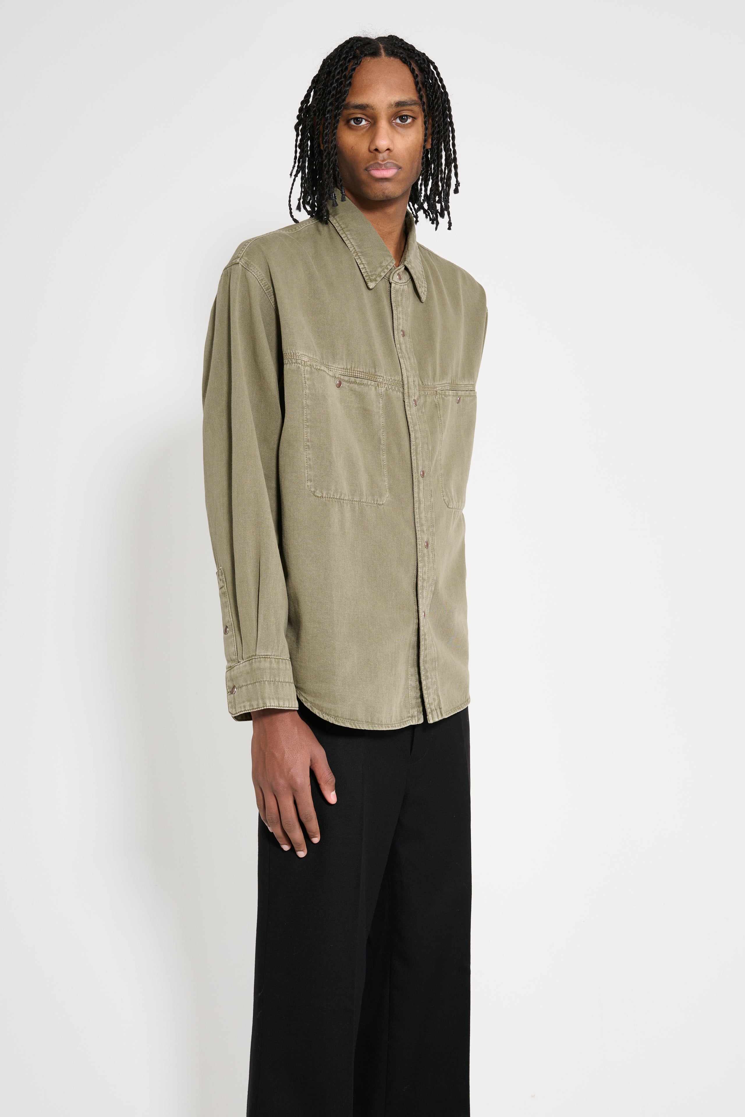 Lemaire Denim Shirt With Snaps Denim Snow Olive