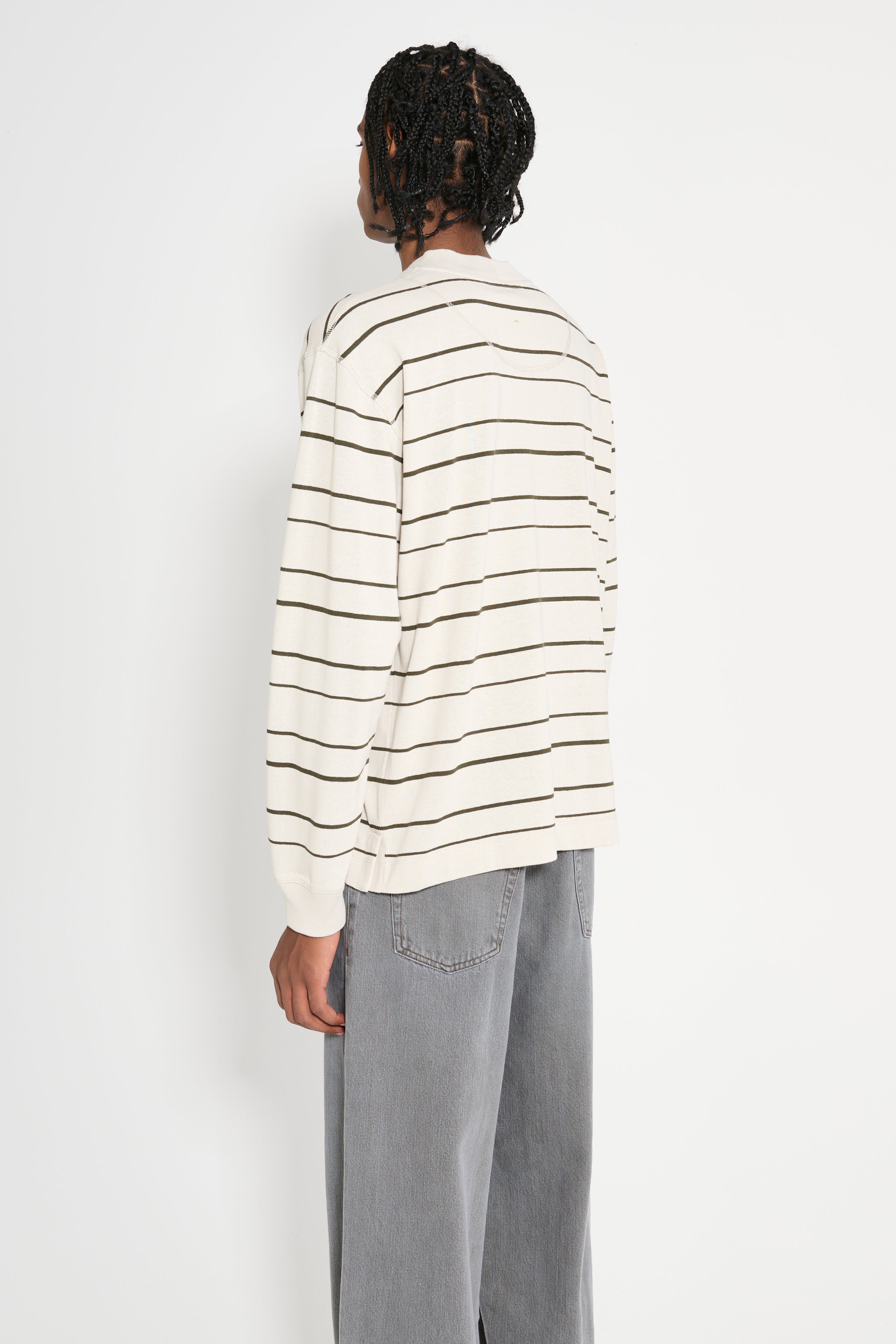 Margaret Howell MHL Wide Crew Matelot Shadow Stripe Jersey Chalk / Assam