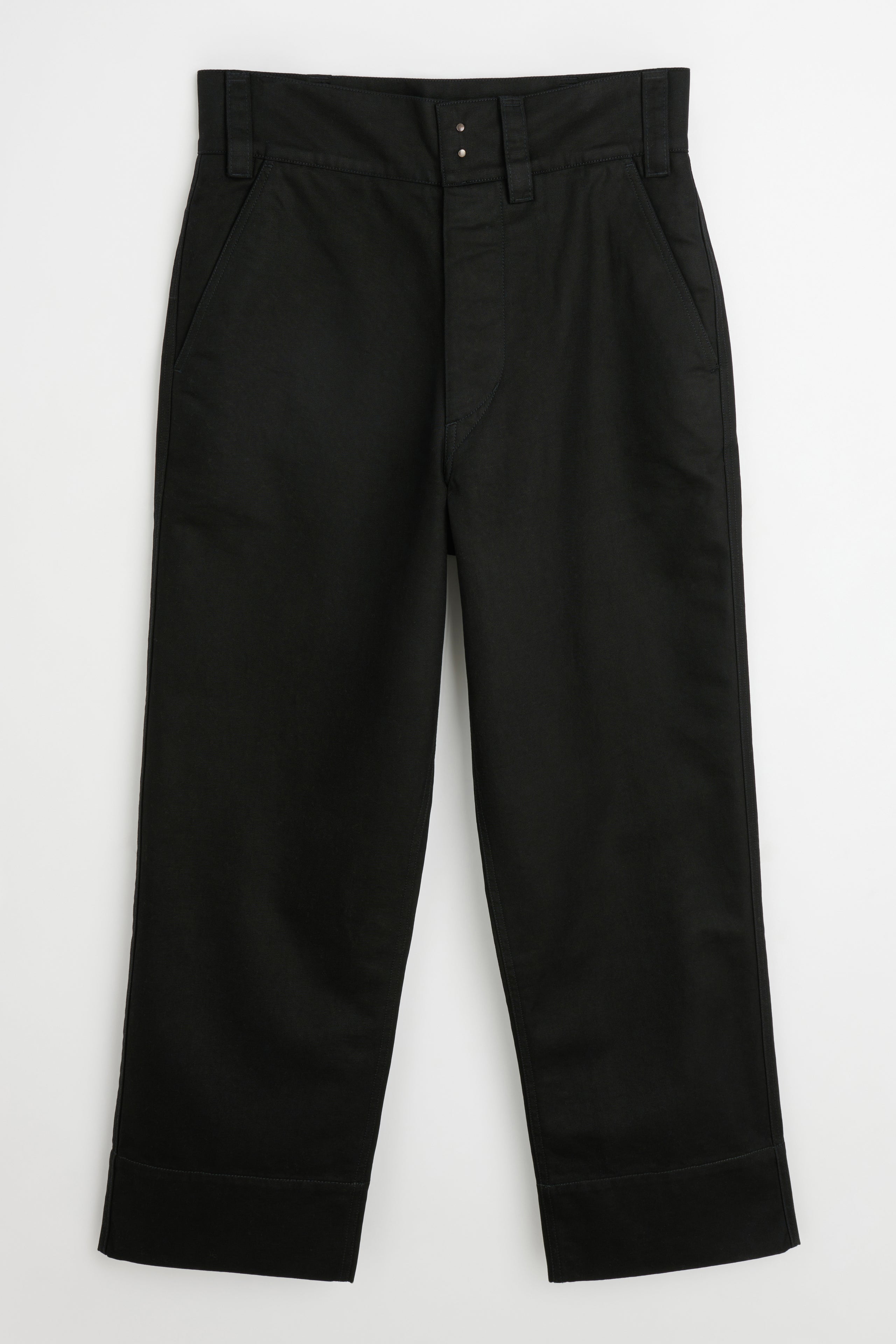 Margaret Howell MHL Wide Waistband Trouser Matt Cotton Drill Off Black