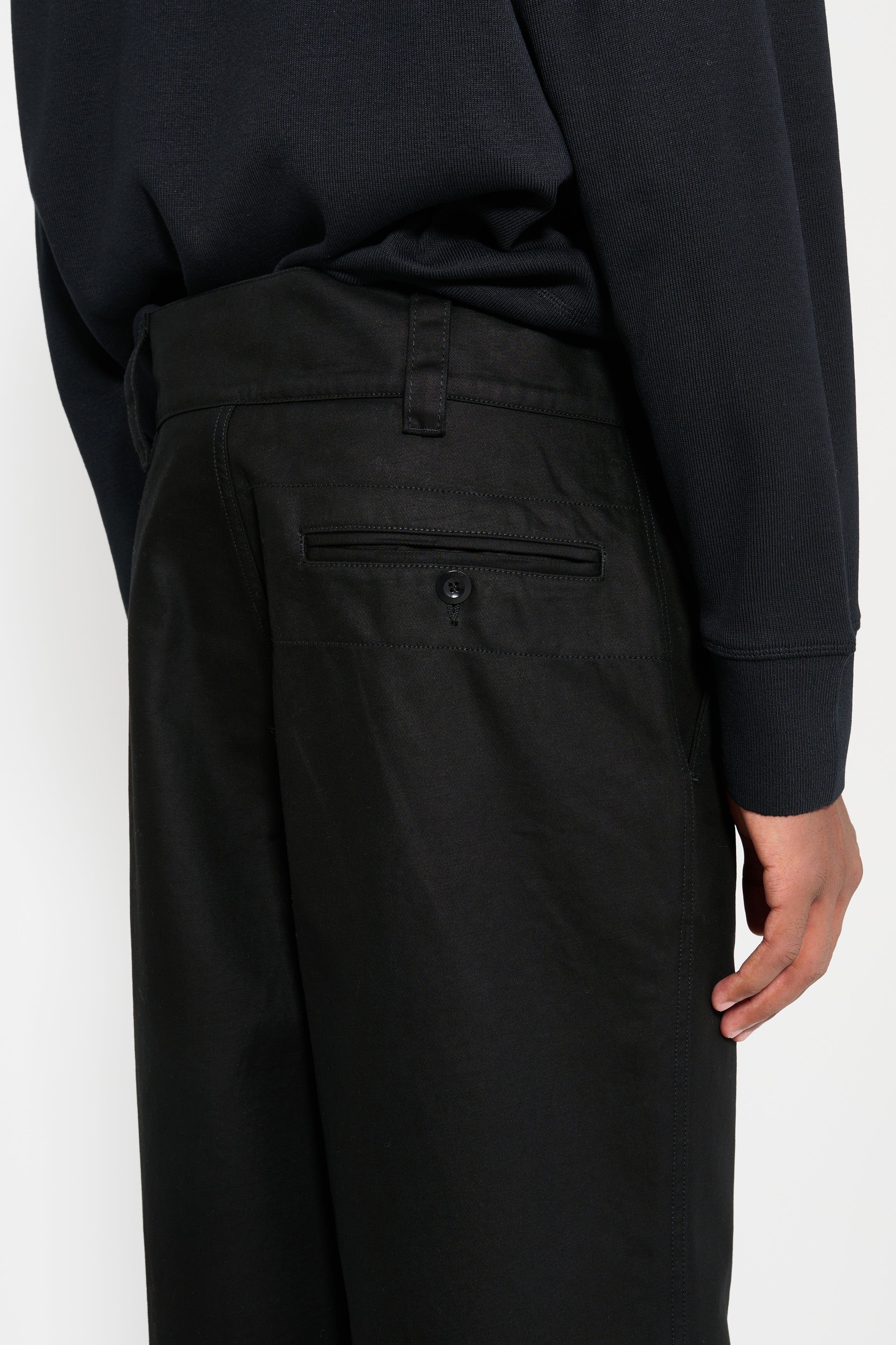 Margaret Howell MHL Wide Waistband Trouser Matt Cotton Drill Off Black