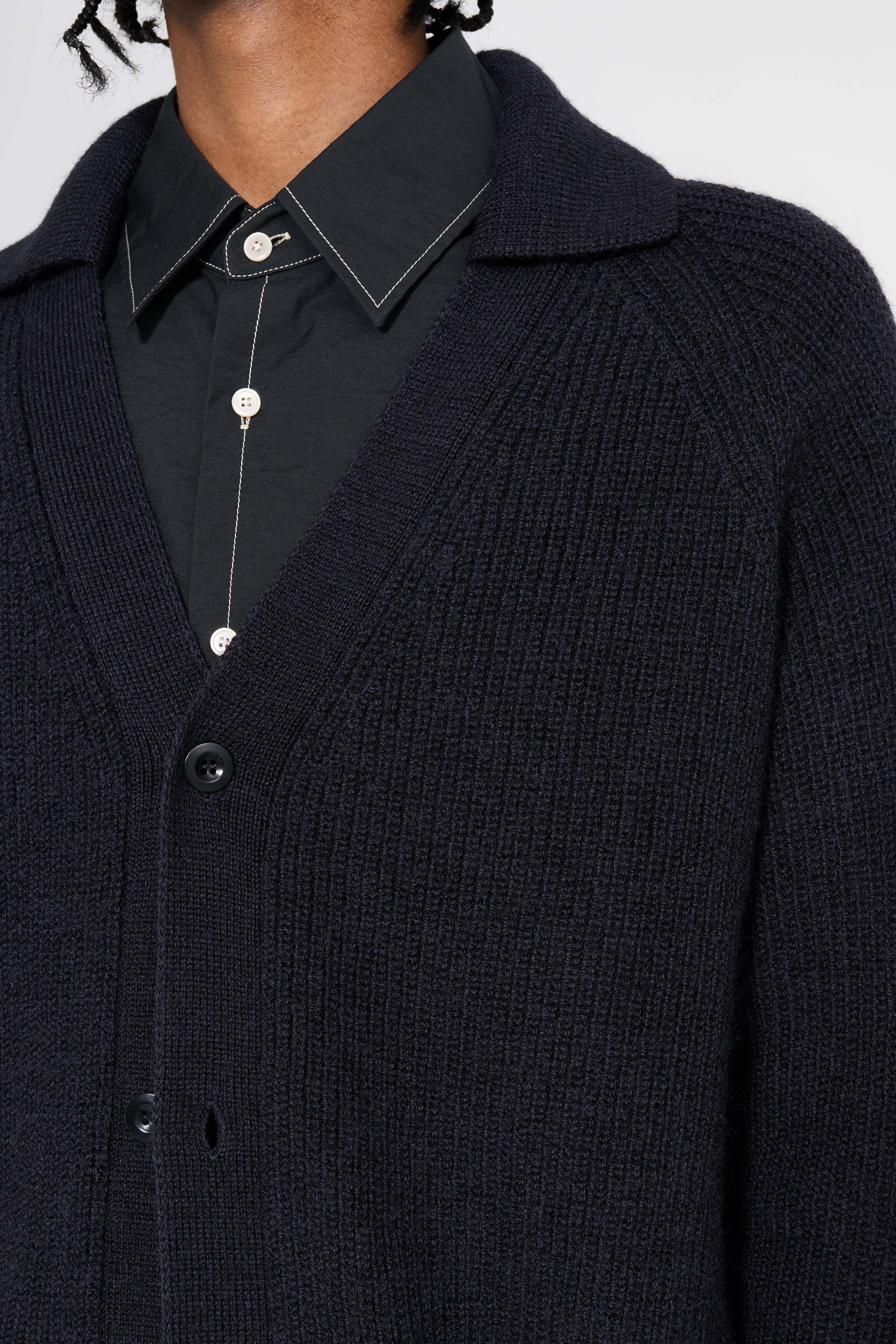 Margaret Howell MHL Collared Cardigan Virgin Wool Ink