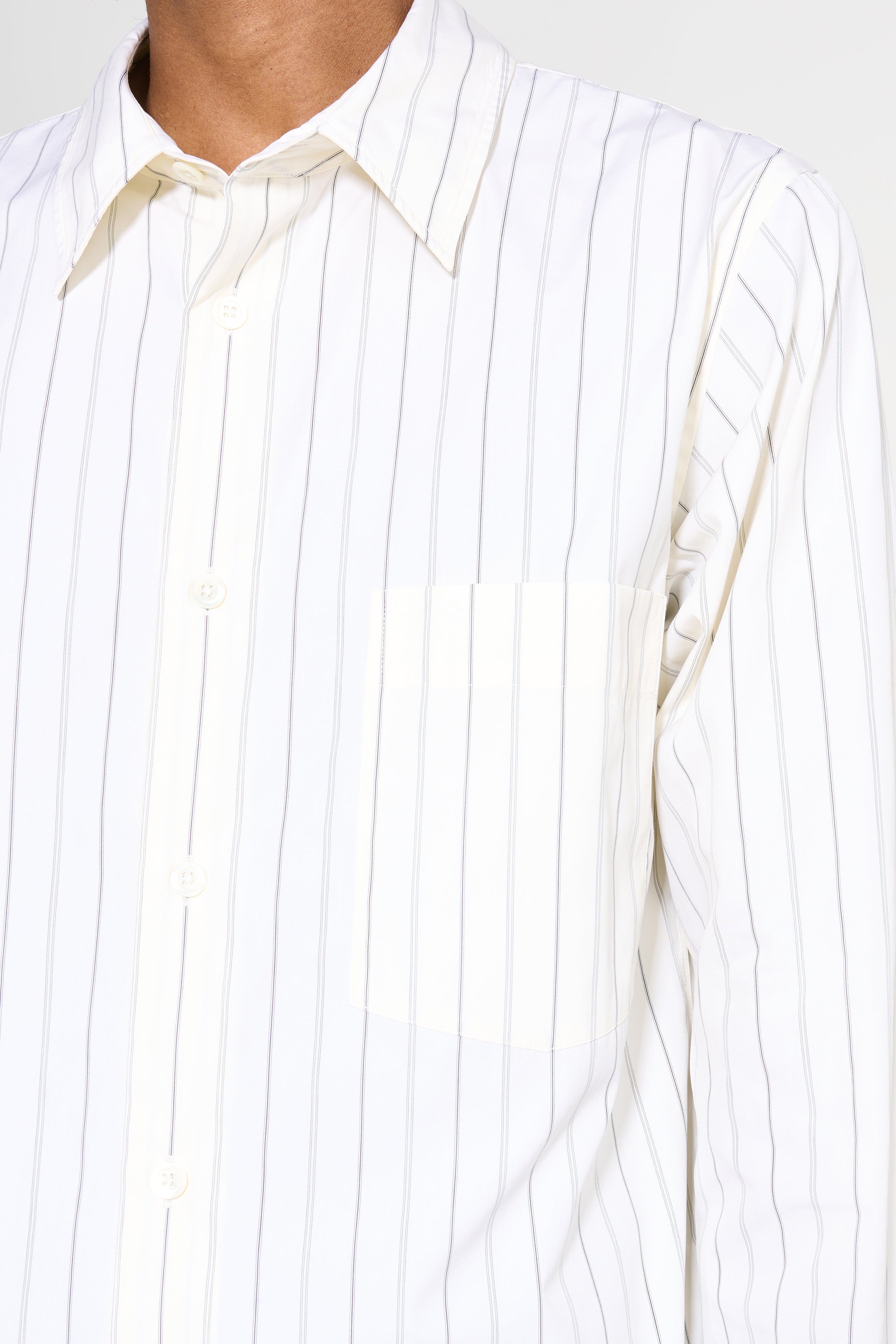 Margaret Howell Basic Shirt Wide Spaced Cotton Stripe Off White / Black