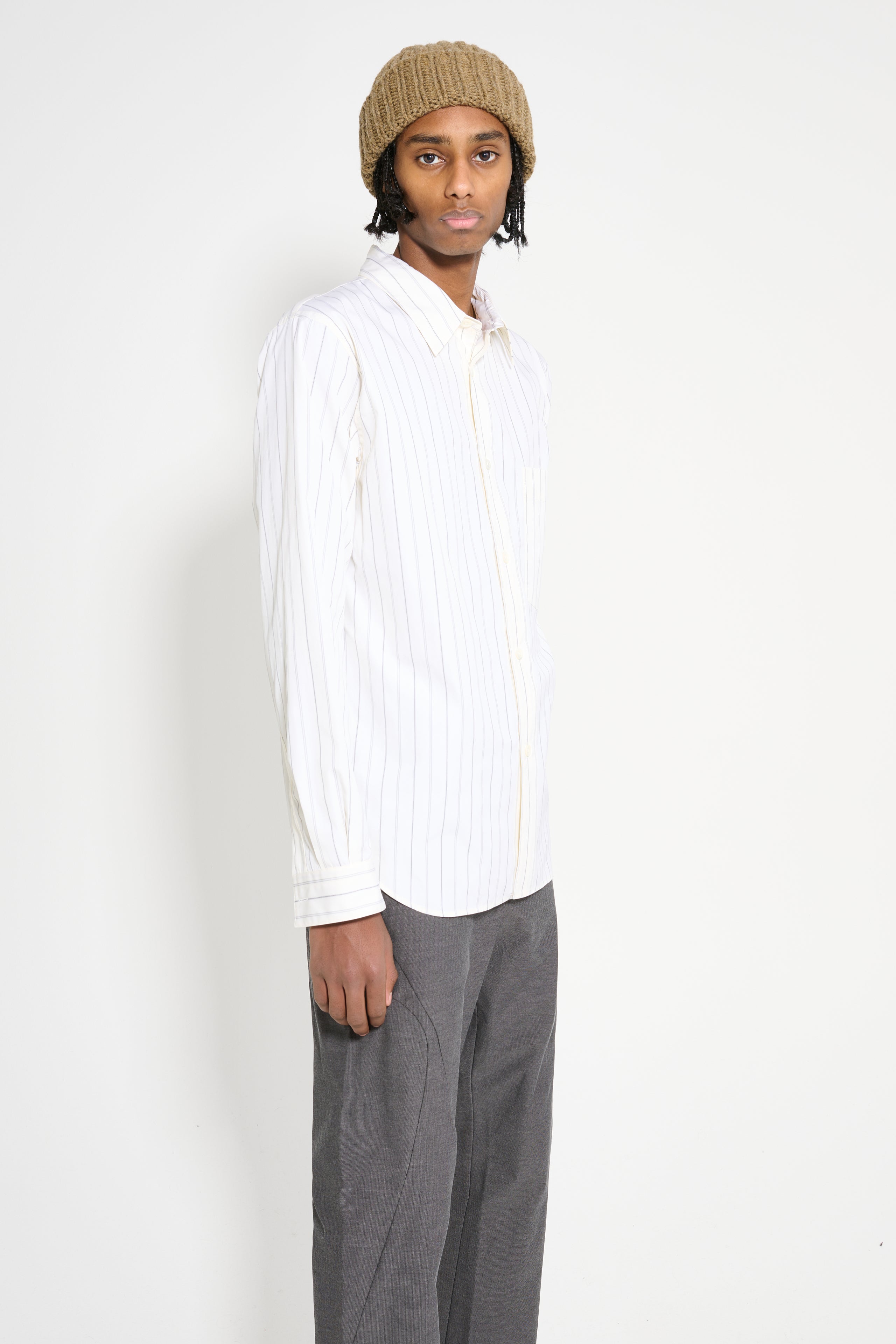 Margaret Howell Basic Shirt Wide Spaced Cotton Stripe Off White / Black