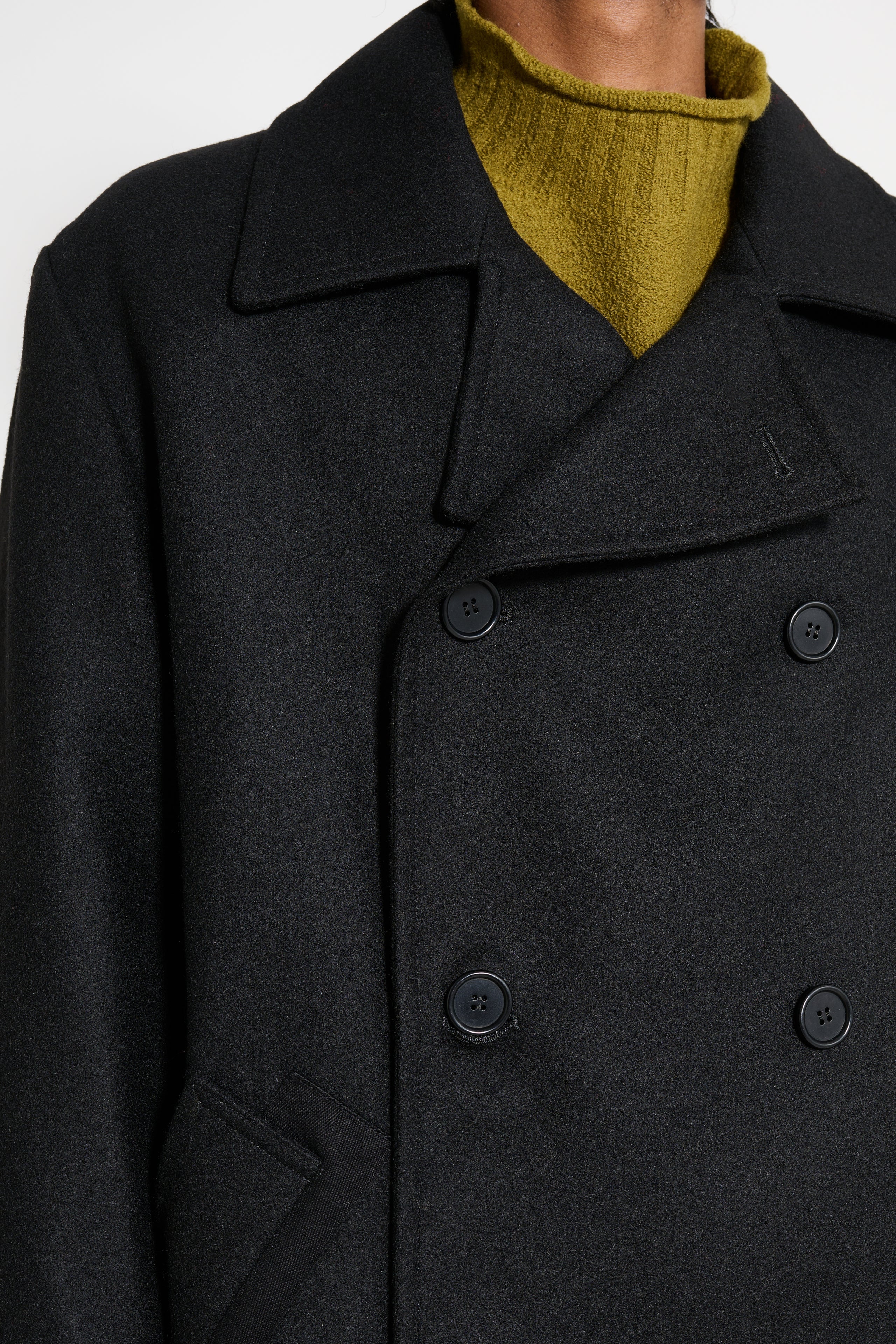 Margaret Howell MHL Pea Coat Coarse Wool Melton Black