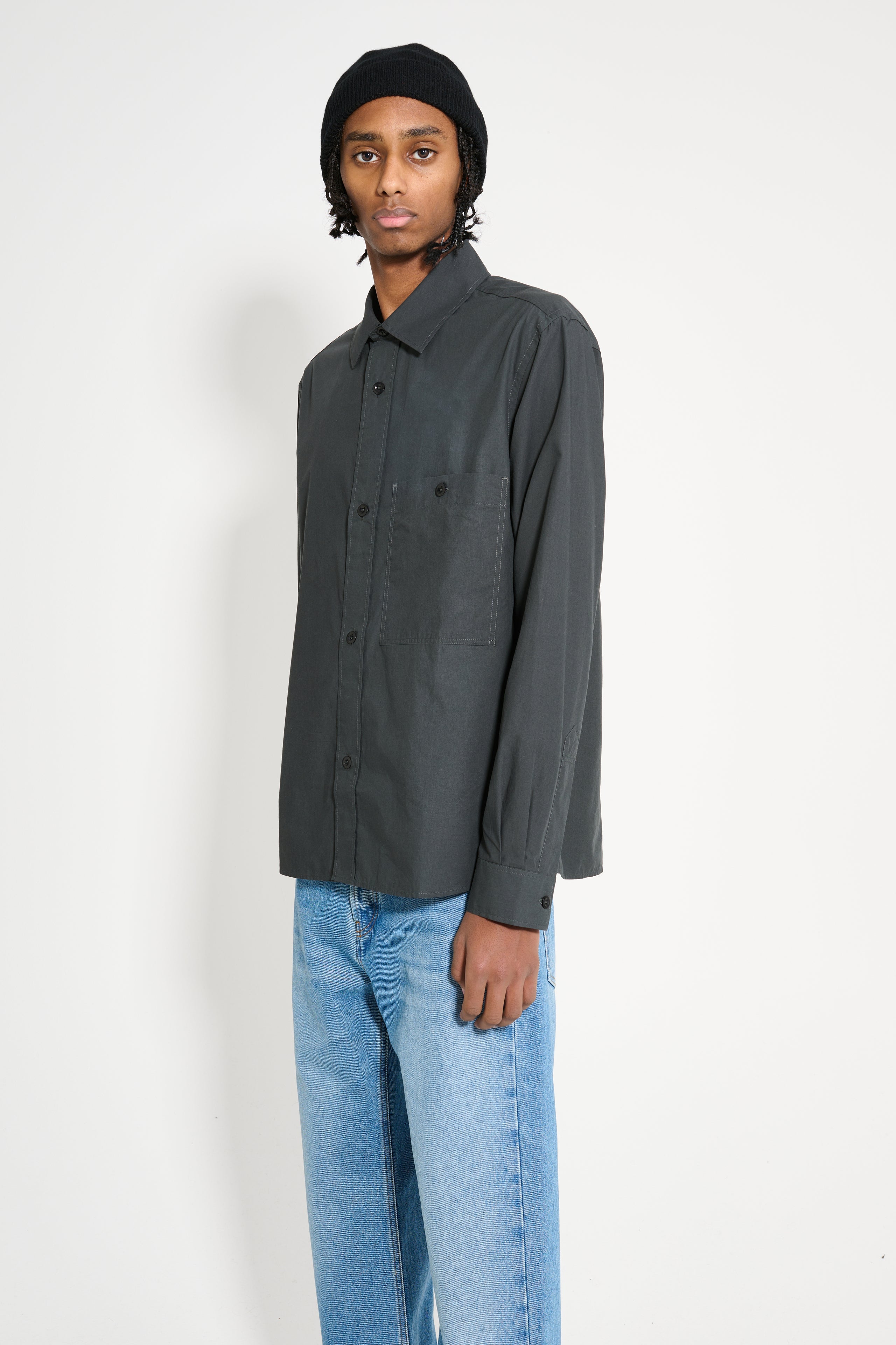 Margaret Howell MHL Overall Shirt Light Cotton Lyocell Asphalt