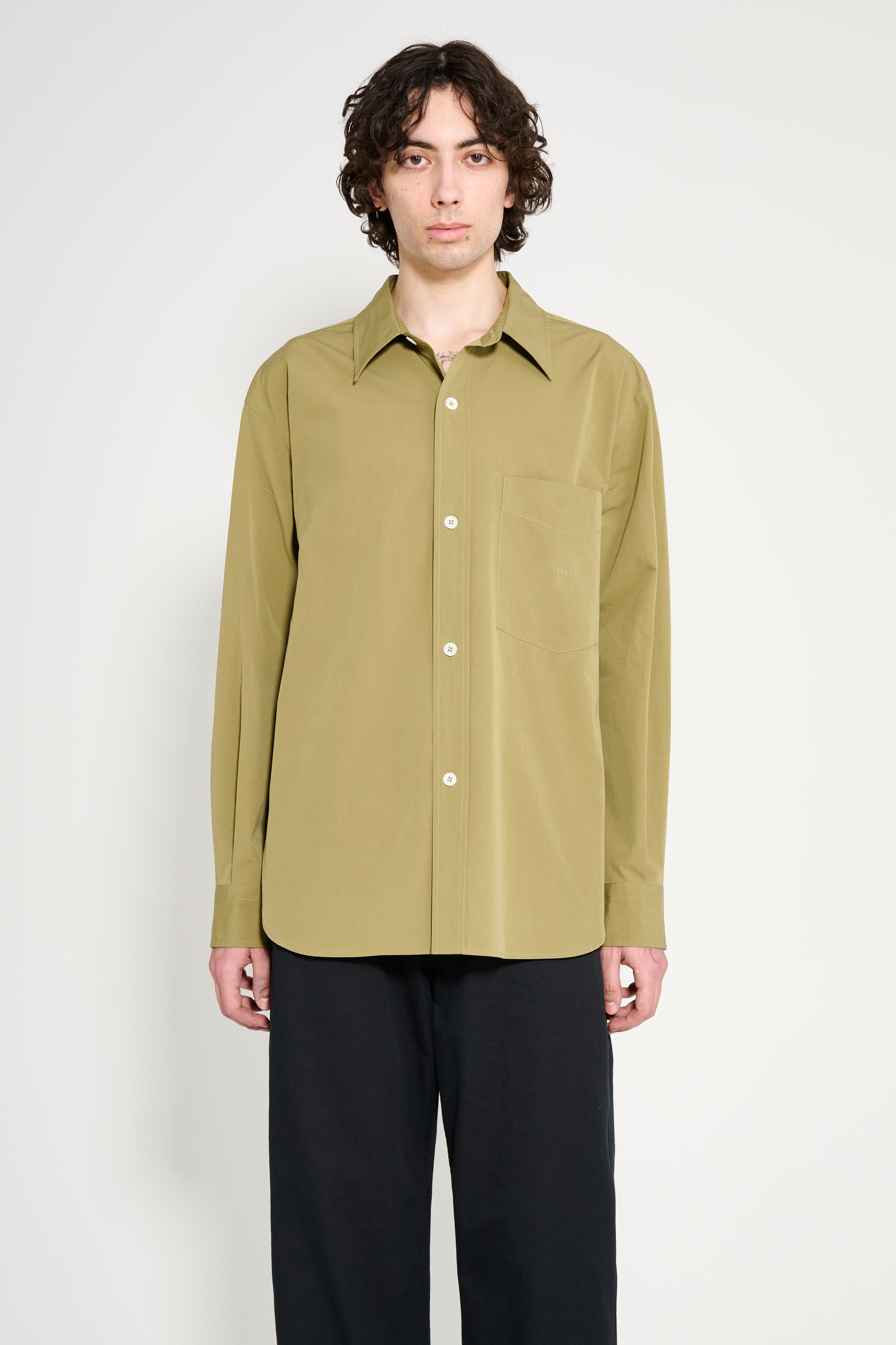 Margaret Howell Monogram Shirt Fine Cotton Poplin Warm Olive