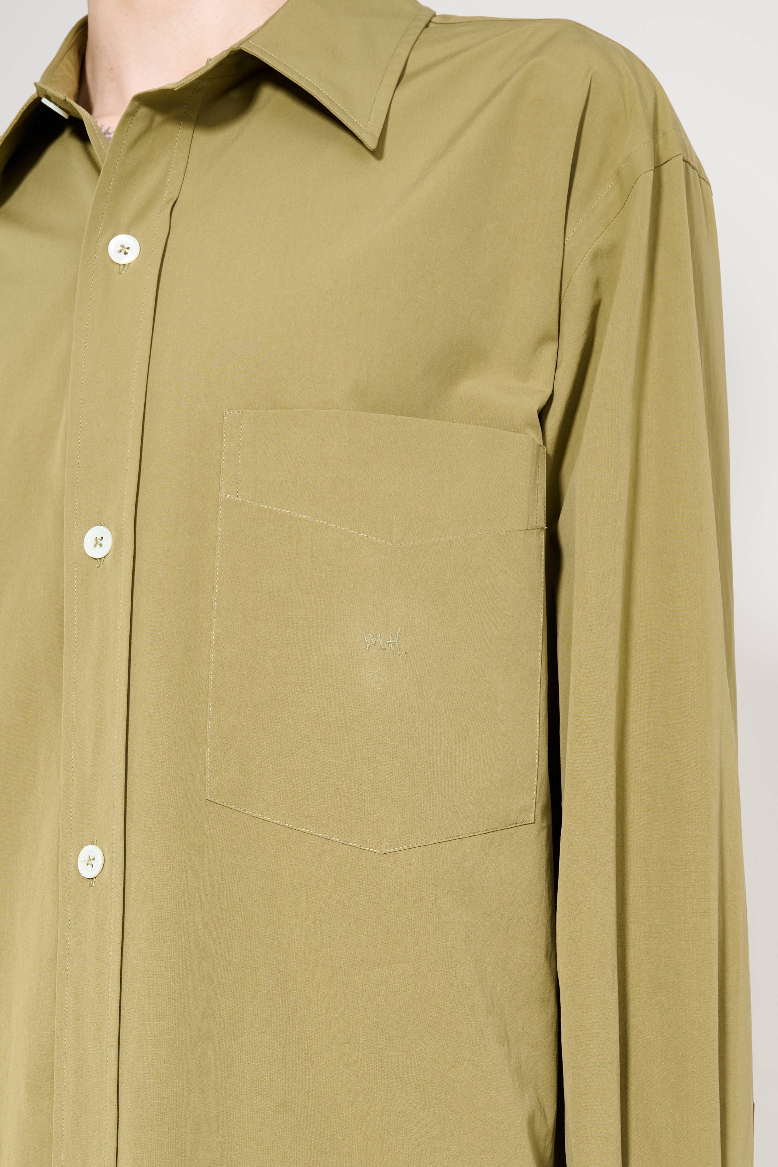 Margaret Howell Monogram Shirt Fine Cotton Poplin Warm Olive