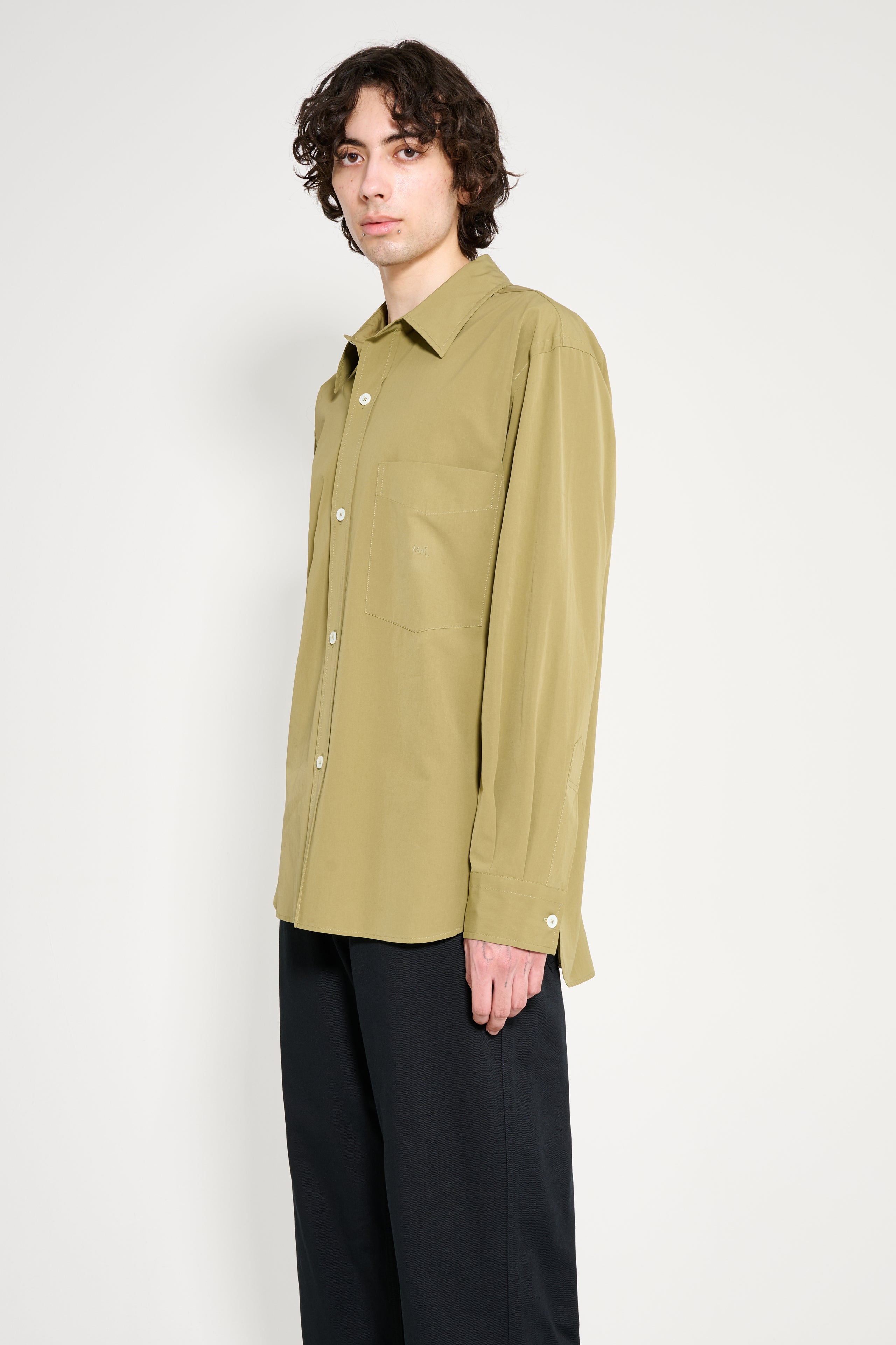 Margaret Howell Monogram Shirt Fine Cotton Poplin Warm Olive