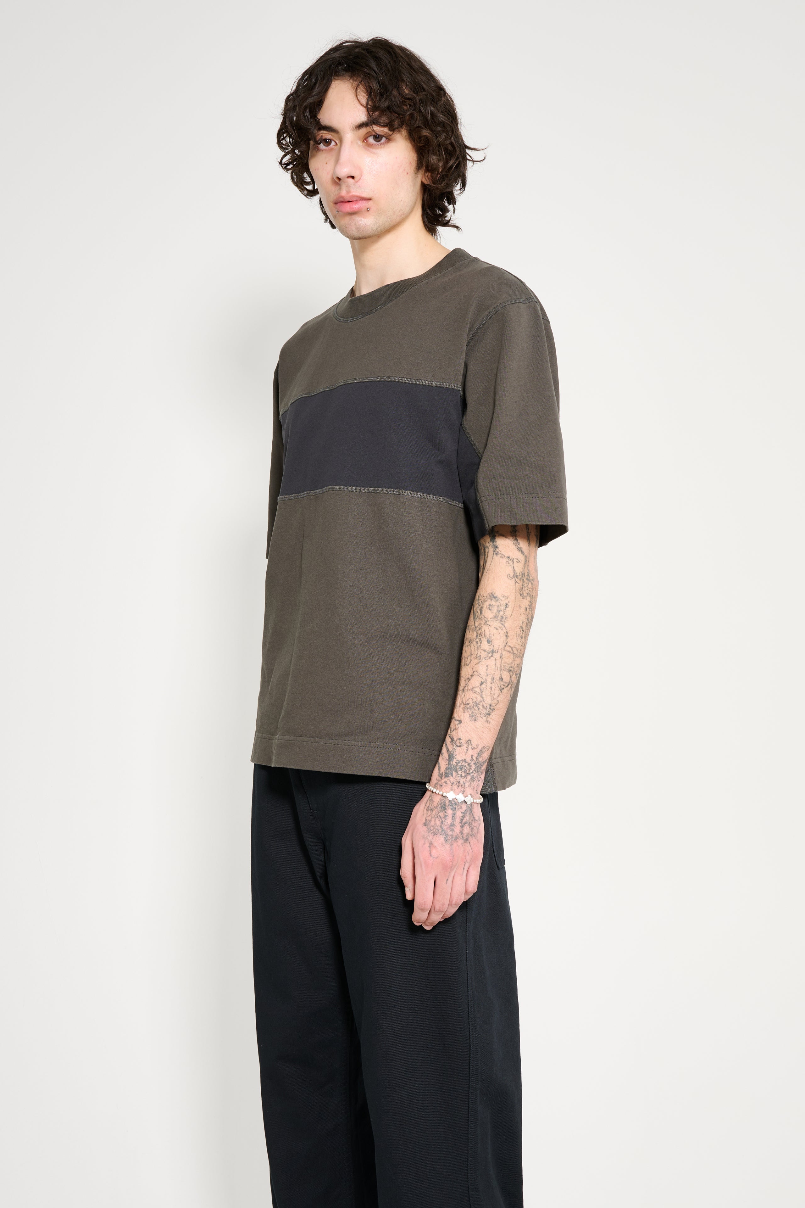 Margaret Howell MHL Panel T-Shirt Light Cotton Jersey Assam / Black