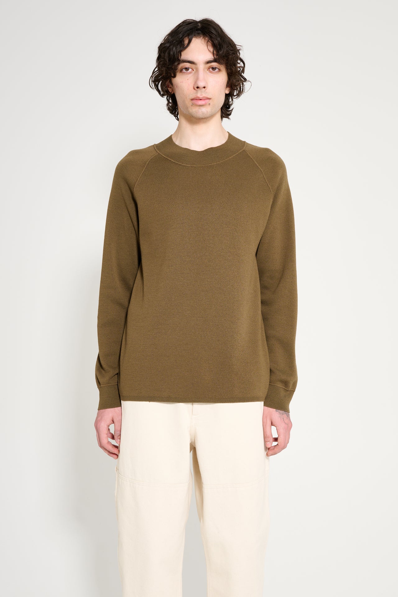 Margaret Howell MHL Wide Neck Sweatshirt Fine Merino Wool Khaki