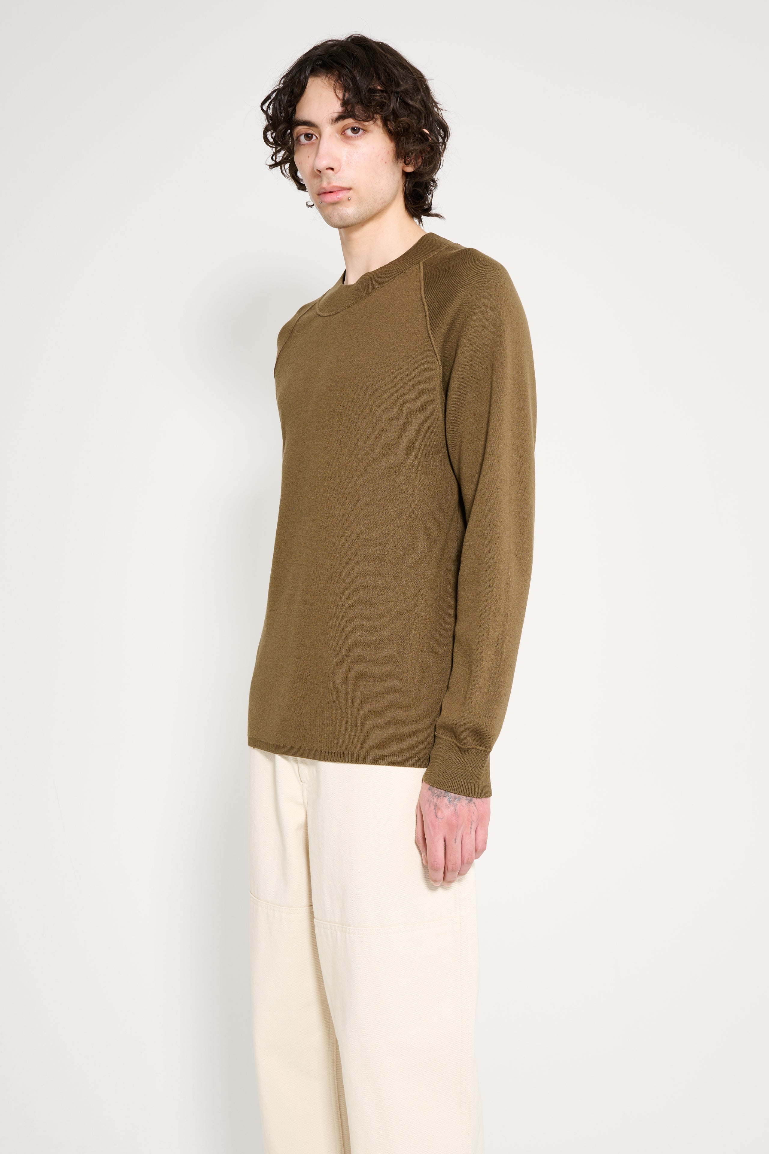 Margaret Howell MHL Wide Neck Sweatshirt Fine Merino Wool Khaki