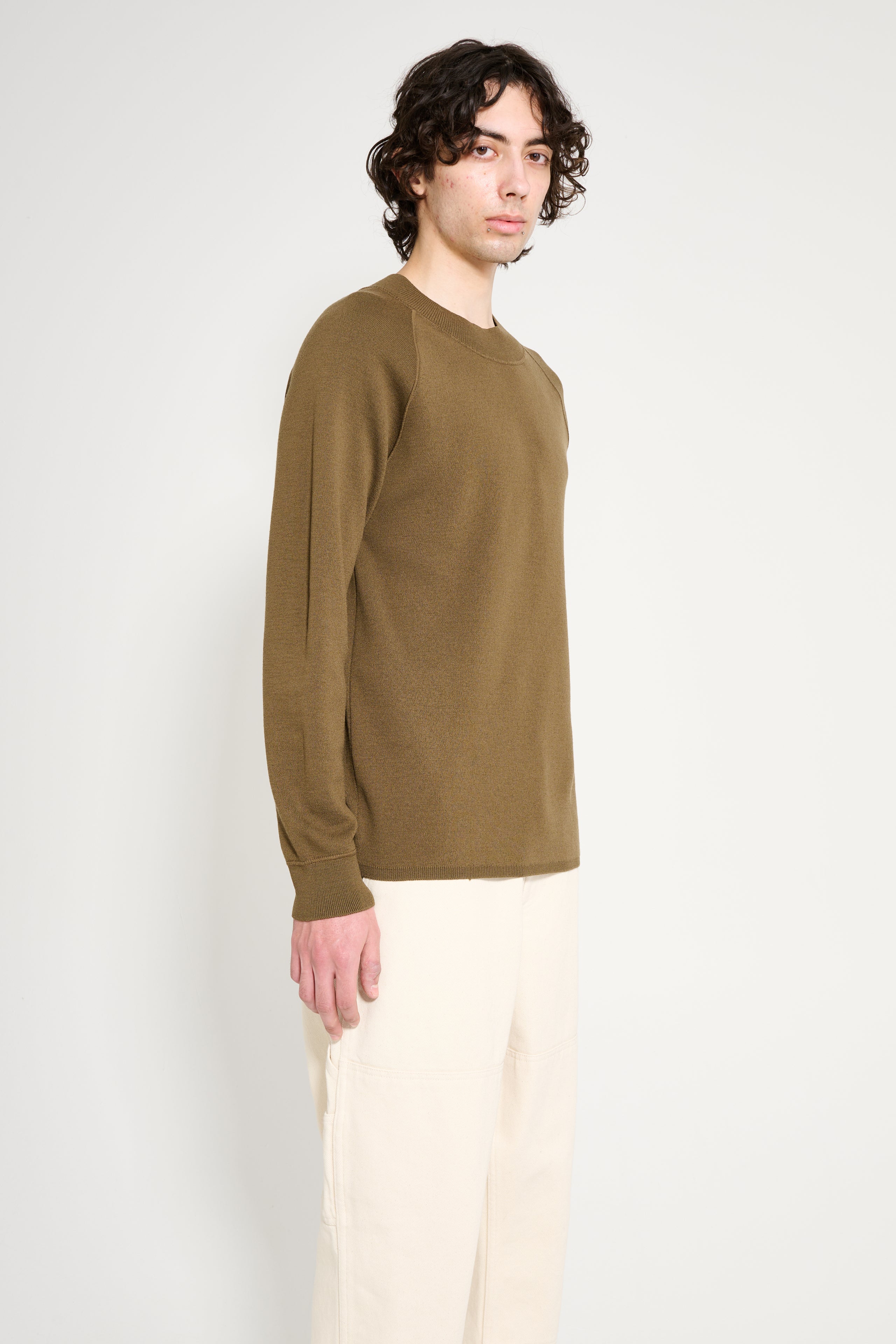 Margaret Howell MHL Wide Neck Sweatshirt Fine Merino Wool Khaki