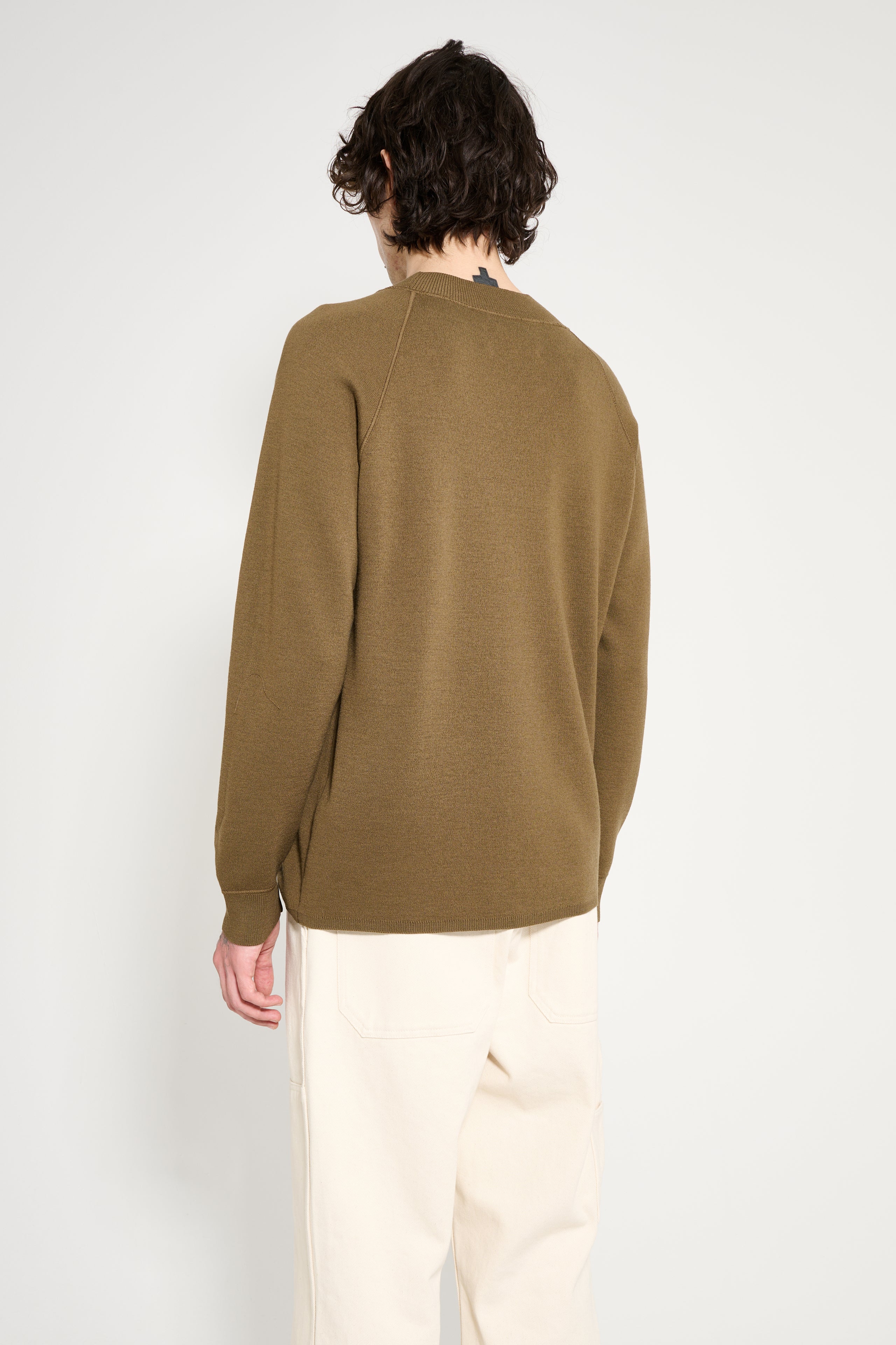 Margaret Howell MHL Wide Neck Sweatshirt Fine Merino Wool Khaki