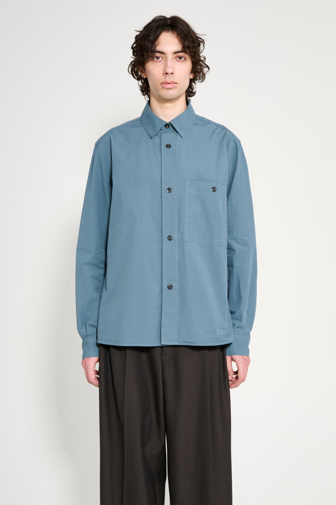 Margaret Howell MHL Overall Shirt Washed Cotton Poplin Mineral Blue