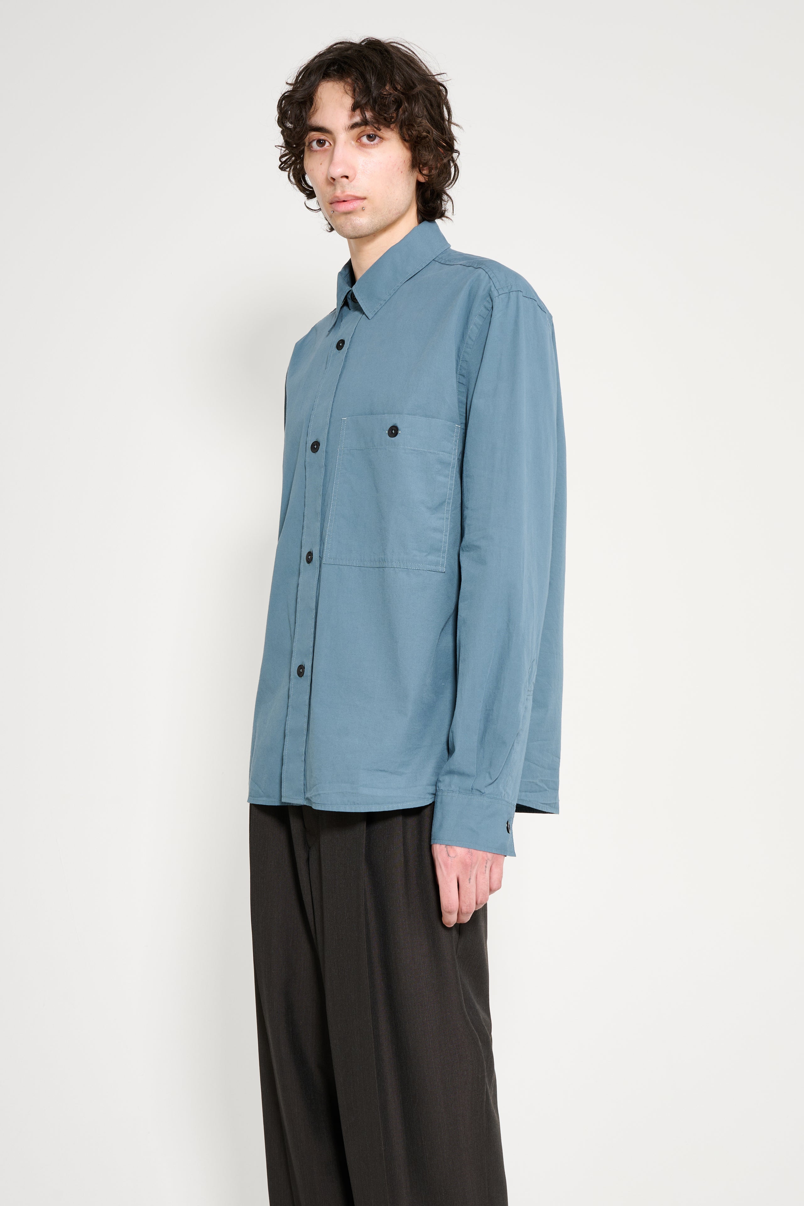 Margaret Howell MHL Overall Shirt Washed Cotton Poplin Mineral Blue