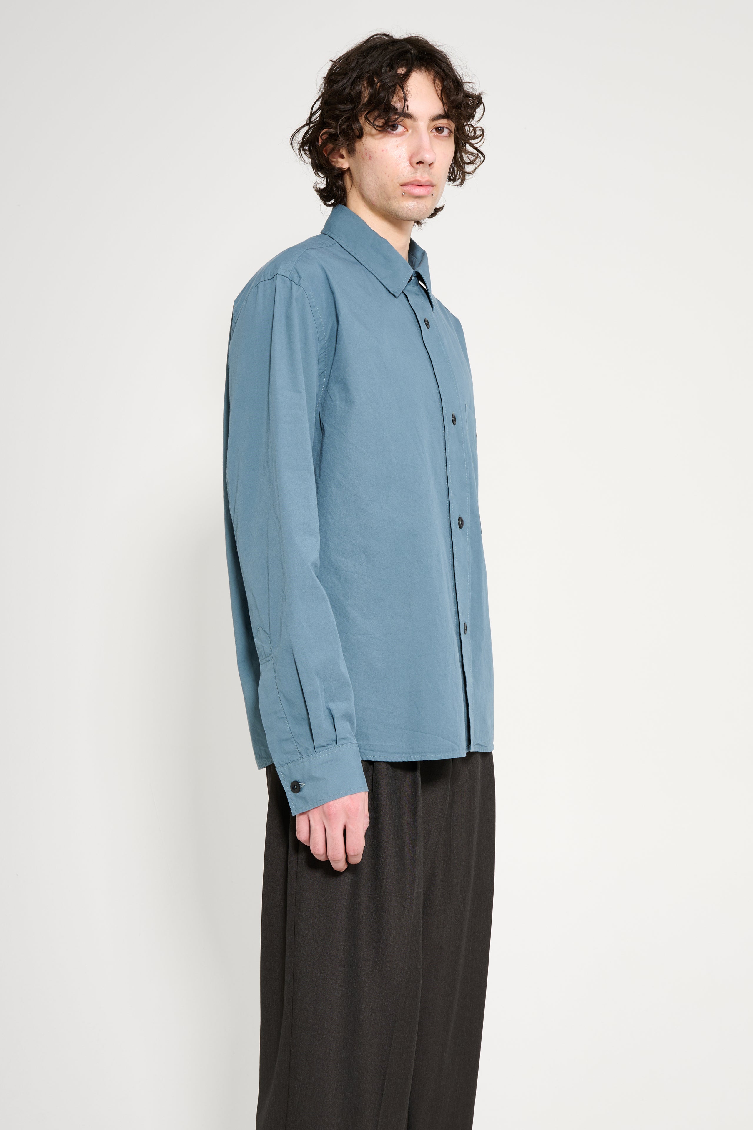 Margaret Howell MHL Overall Shirt Washed Cotton Poplin Mineral Blue