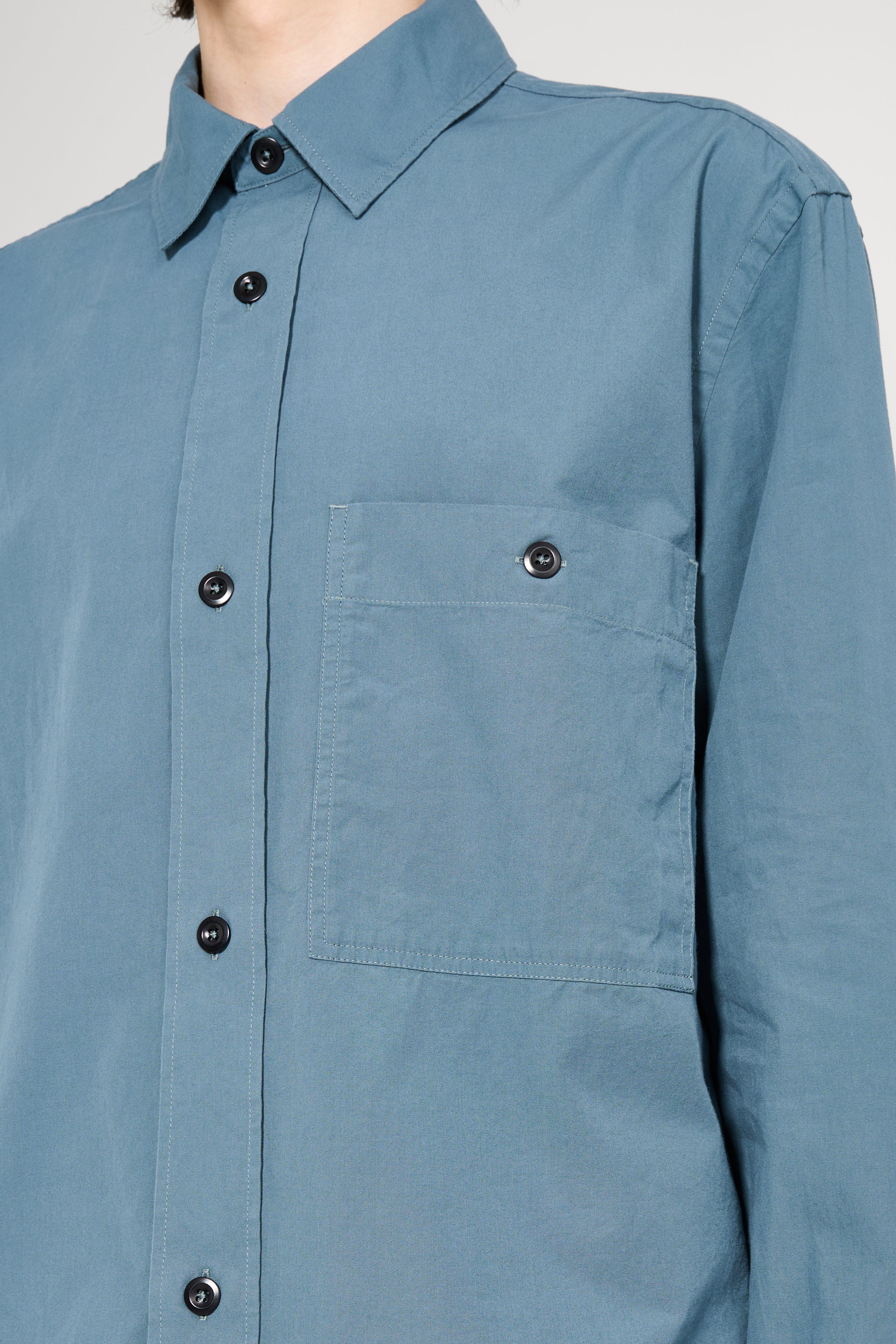 Margaret Howell MHL Overall Shirt Washed Cotton Poplin Mineral Blue