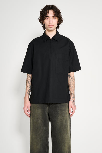 Margaret Howell MHL Half Zip Pull On Shirt Textured Cotton