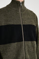 Margaret Howell MHL Stripe Zip Through Dry Wool Olive / Black