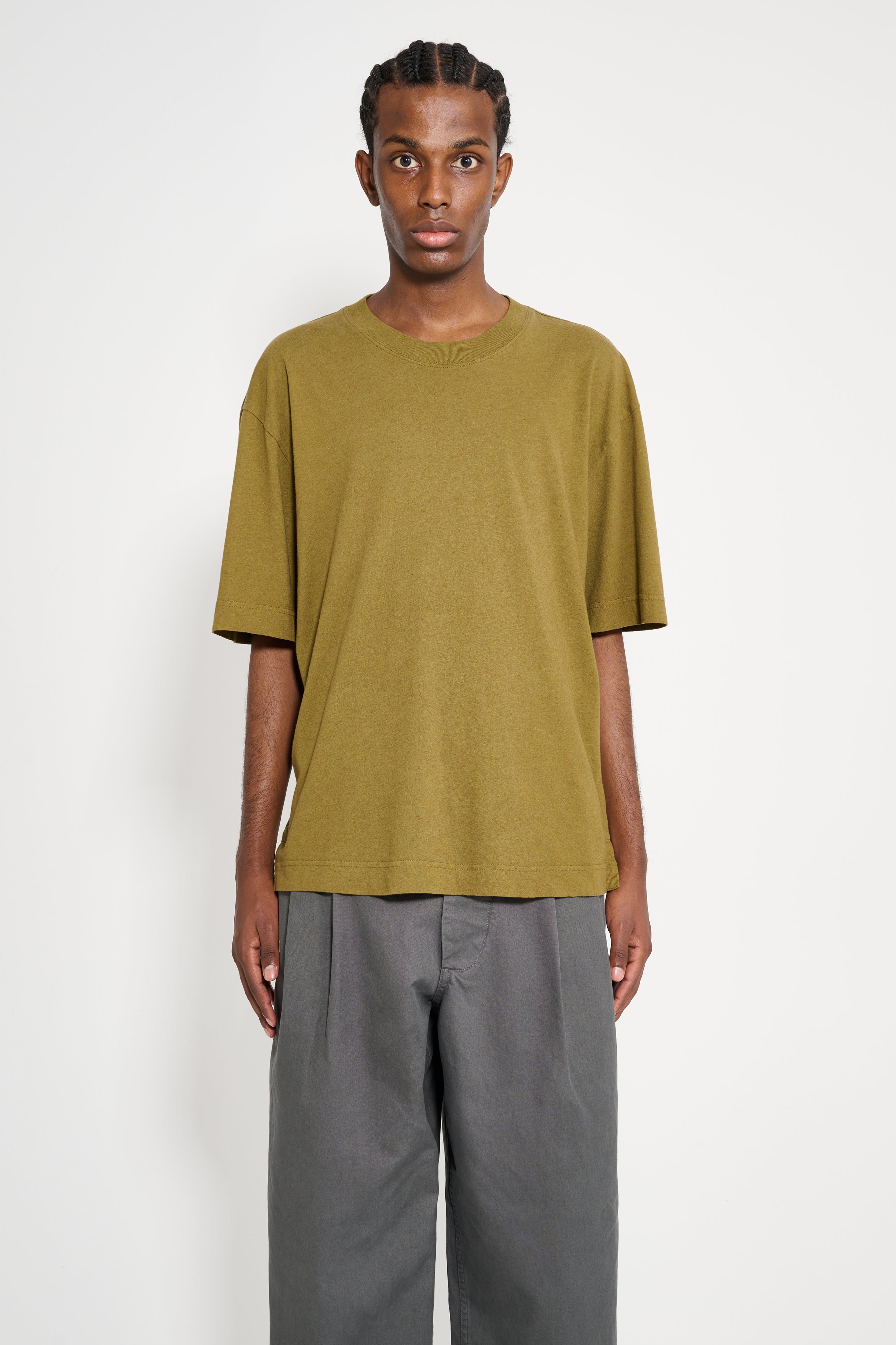 Margaret Howell MHL Simple T-shirt Organic Cotton Linen Jersey Moss