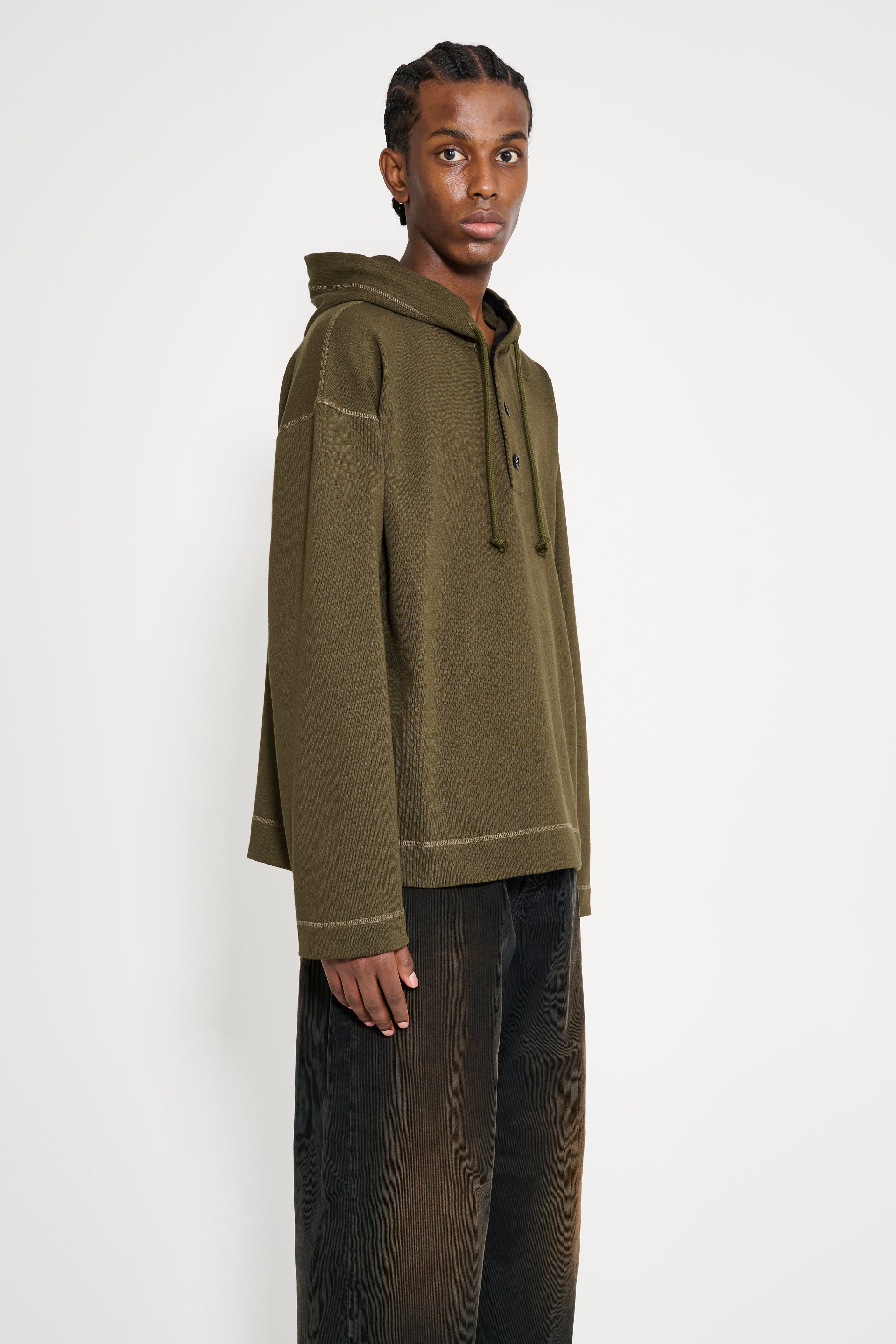 Margaret Howell MHL Button Hoodie Open End Jersey Seaweed