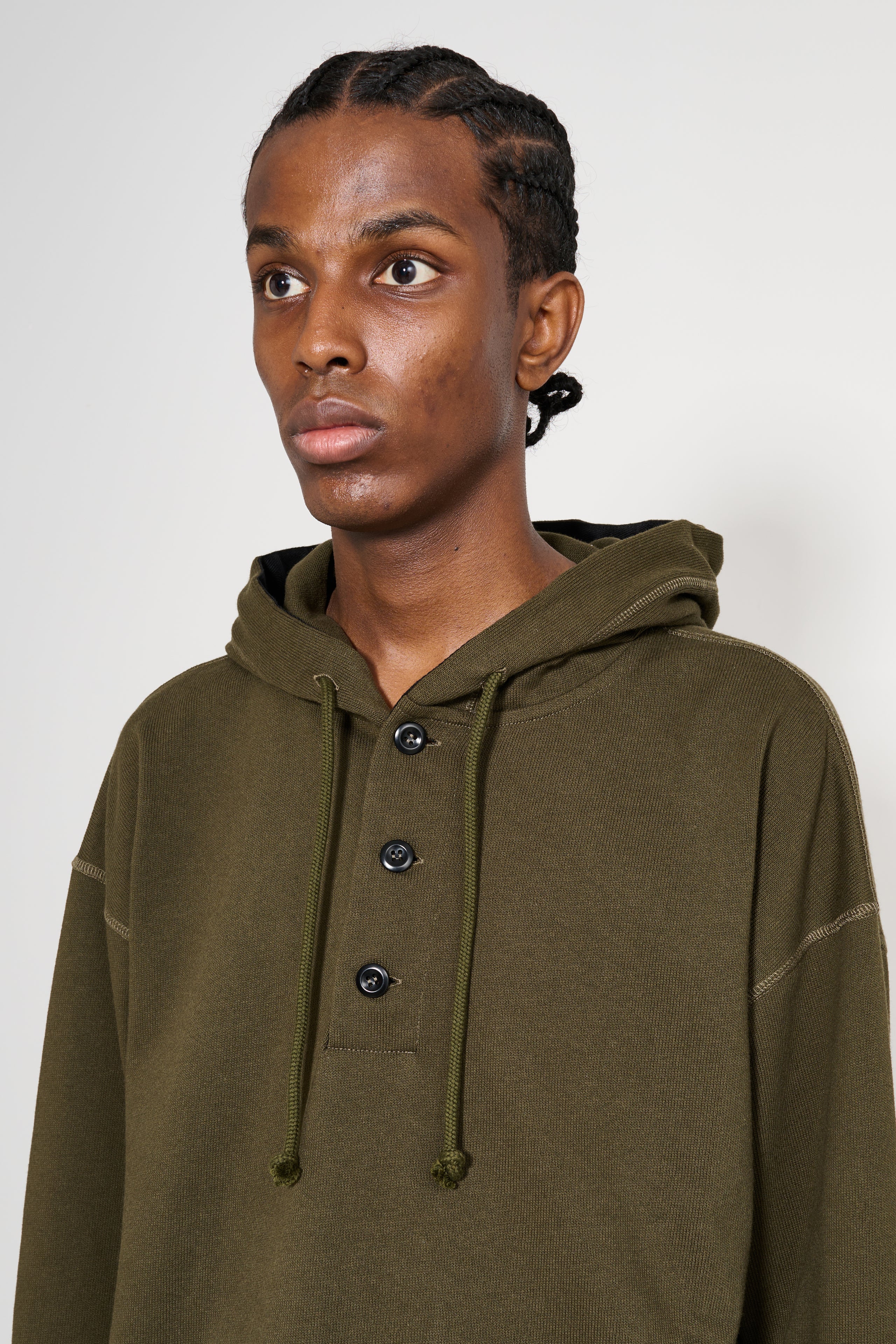 Margaret Howell MHL Button Hoodie Open End Jersey Seaweed