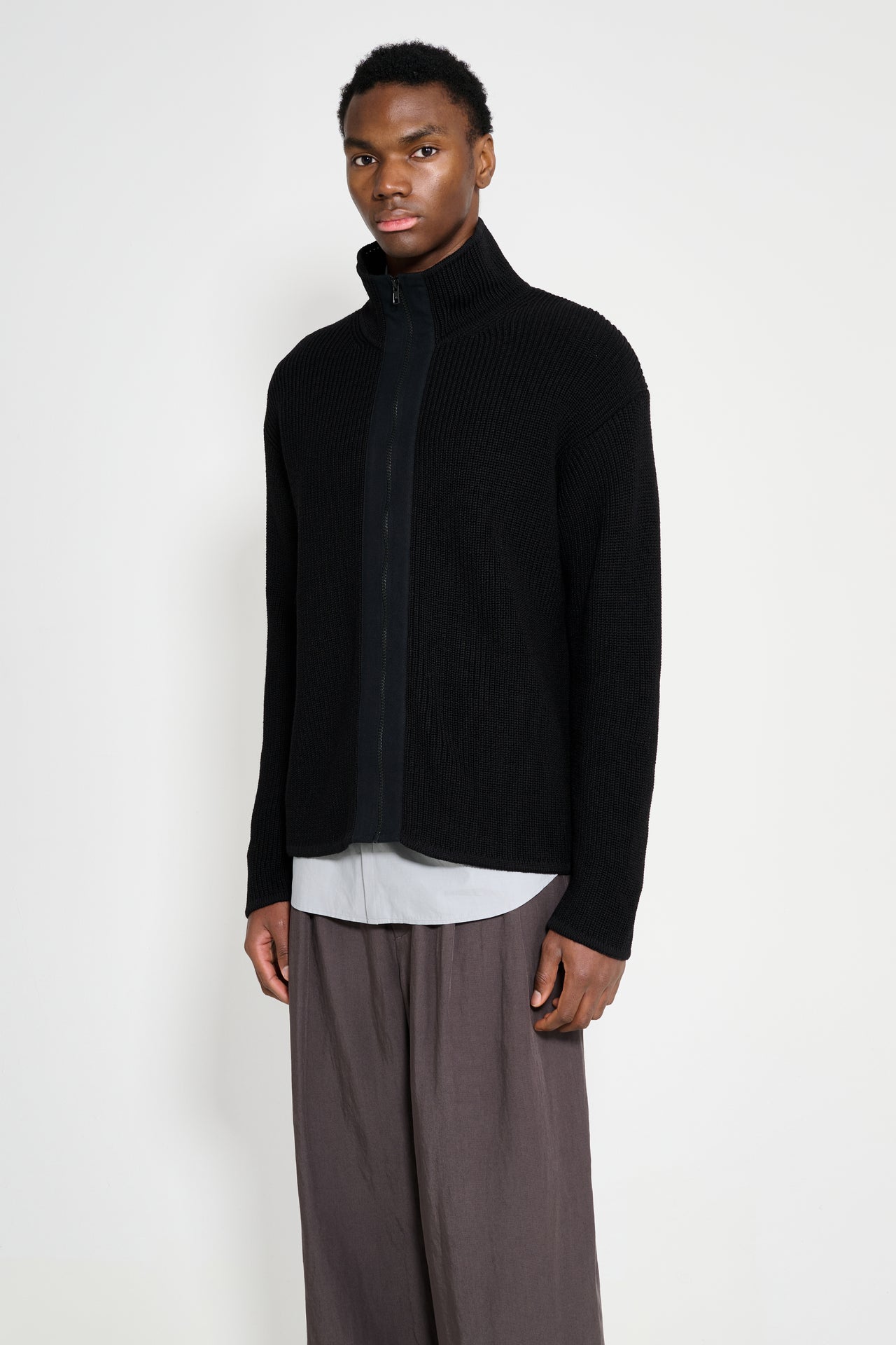 Margaret Howell Zip Through Cardigan Dry Wool Black