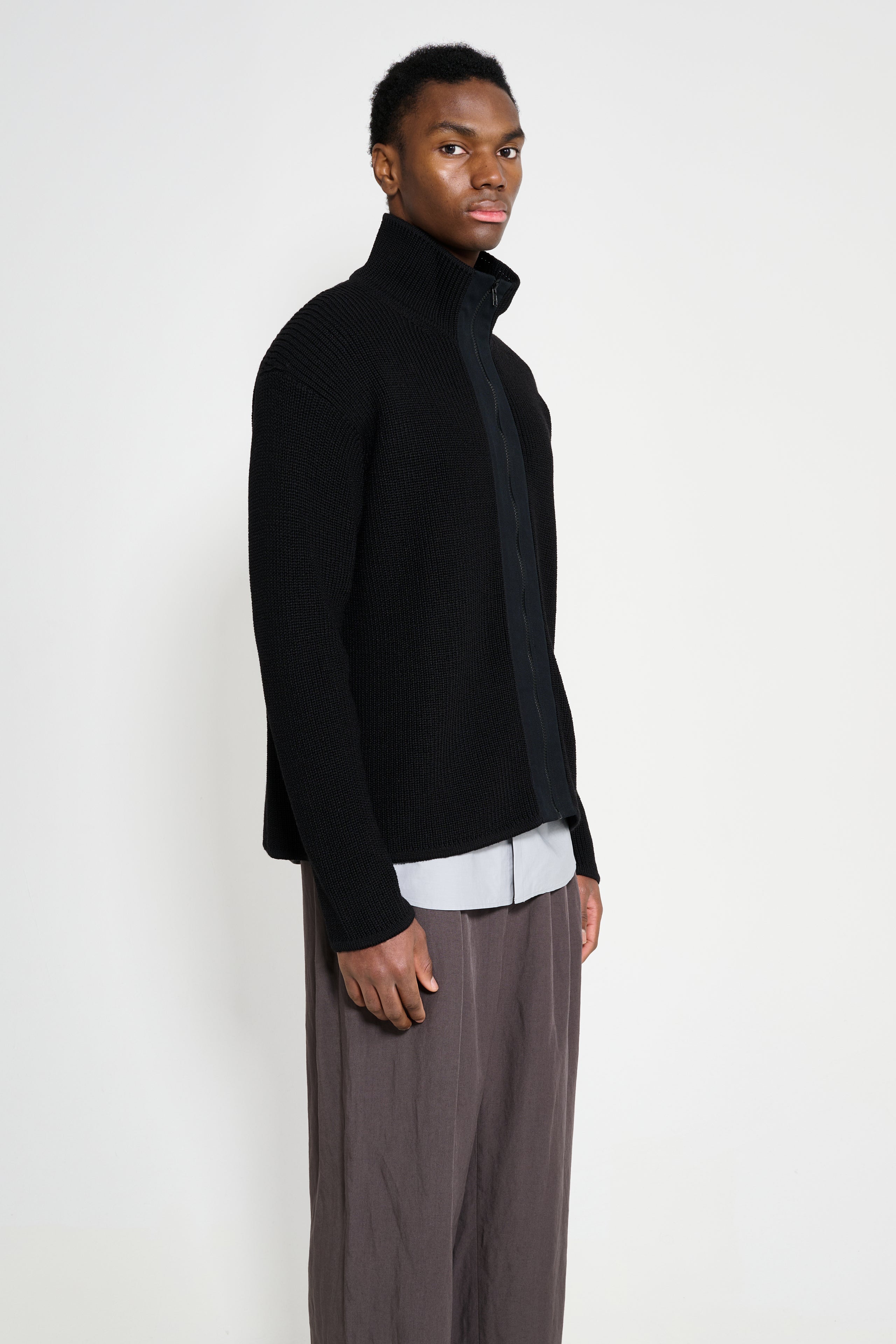 Margaret Howell Zip Through Cardigan Dry Wool Black