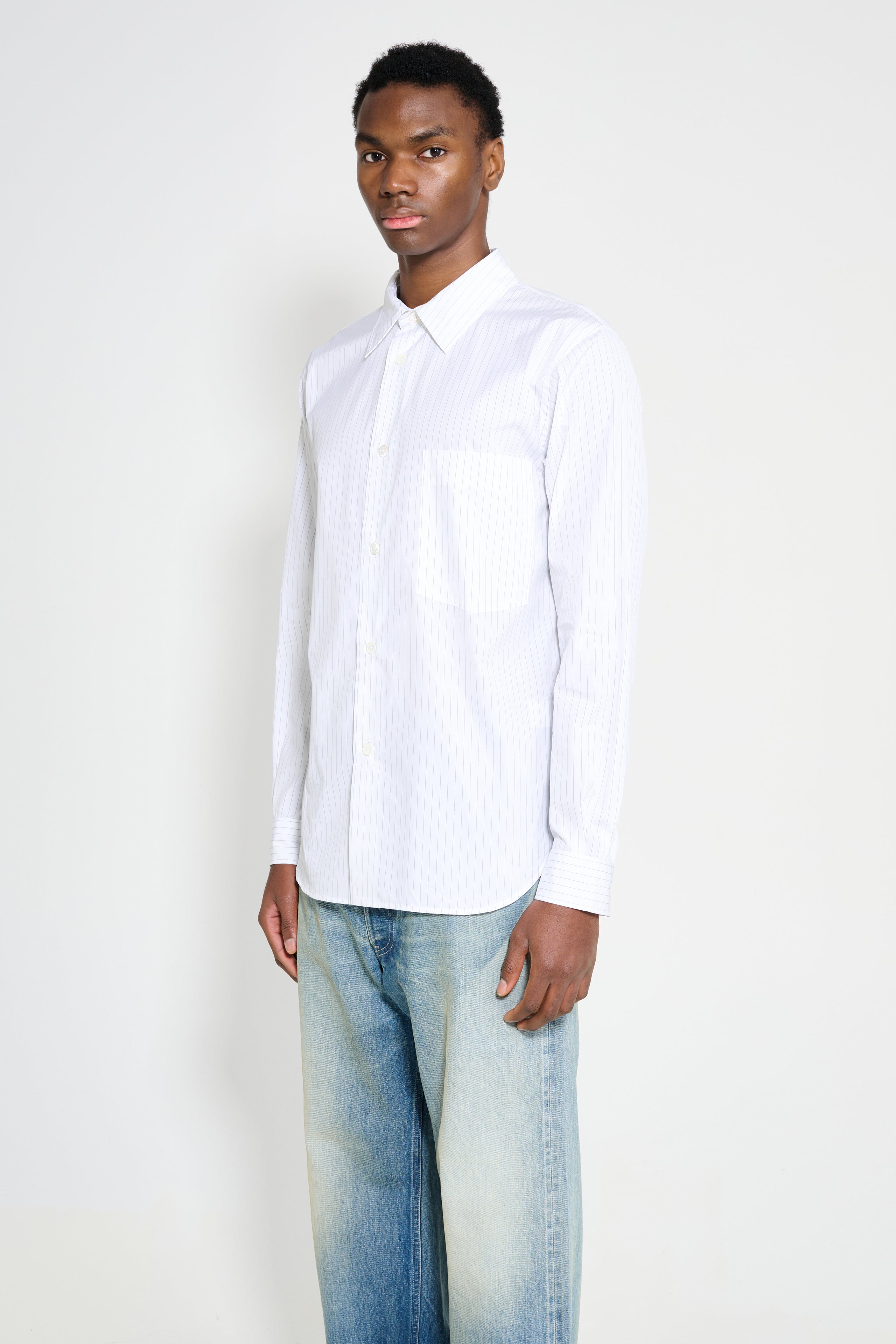 Margaret Howell Basic Shirt Fine Cotton Stripe White / Grey