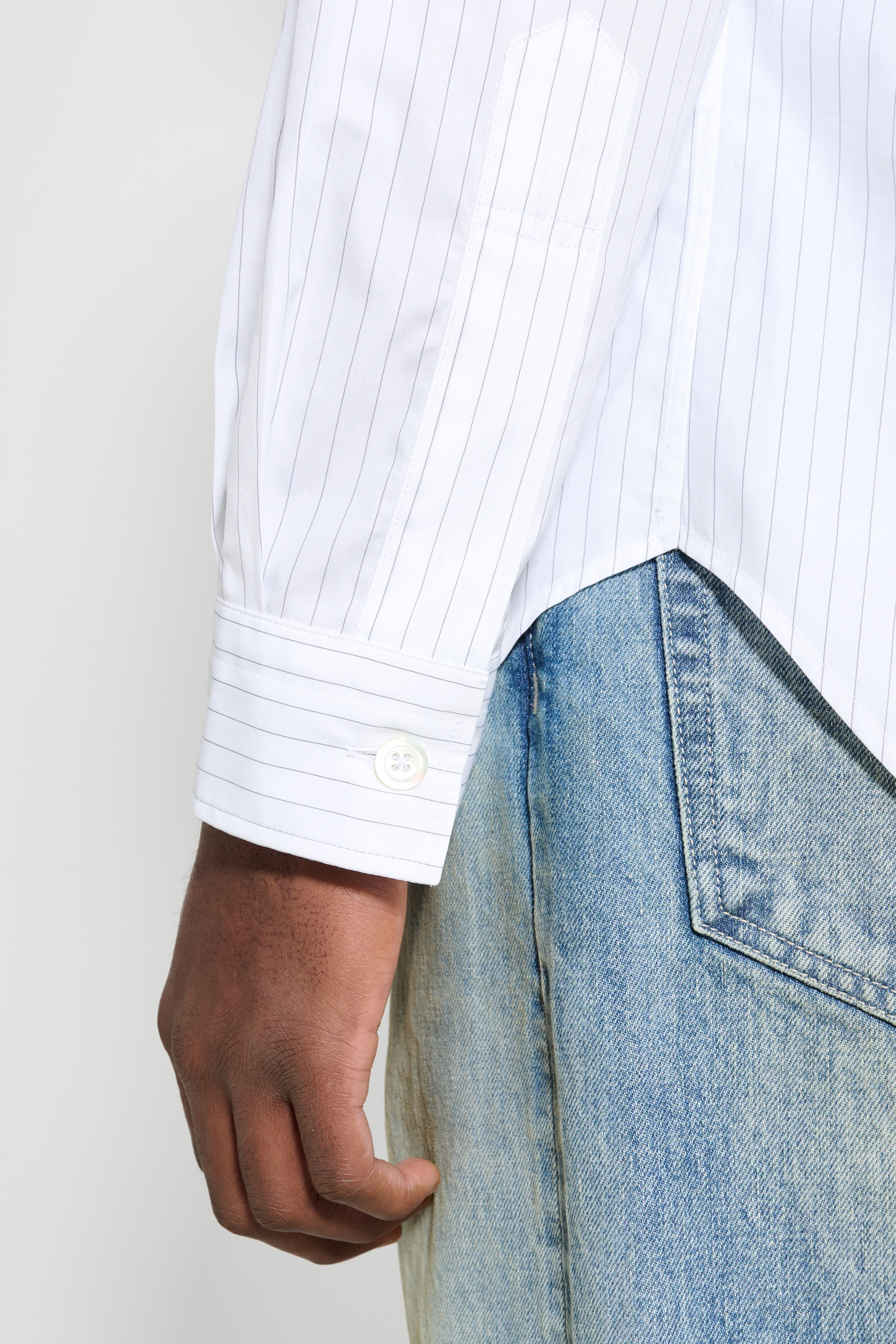 Margaret Howell Basic Shirt Fine Cotton Stripe White / Grey