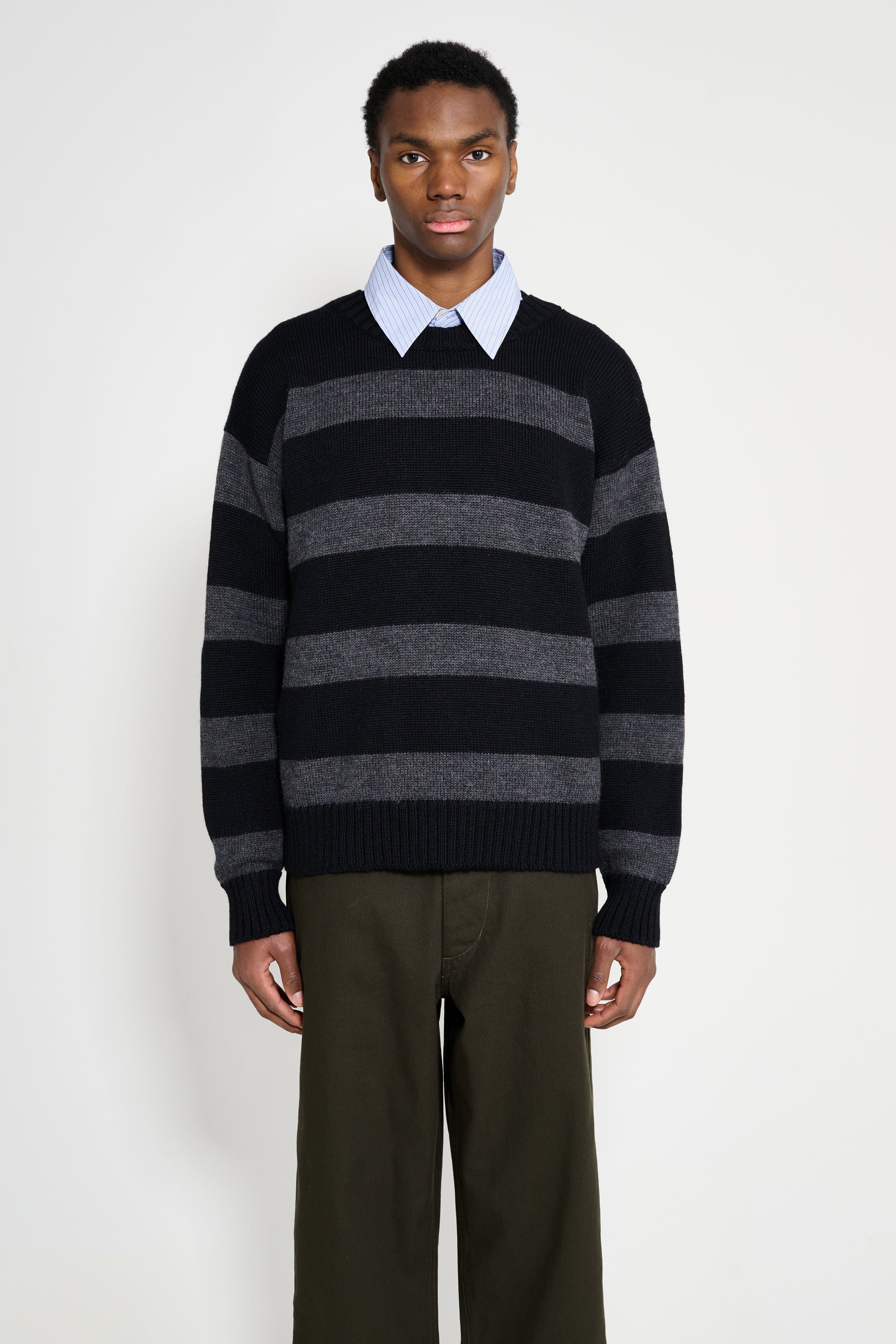 Margaret Howell MHL Graphic Striped Crew Black / Charcoal