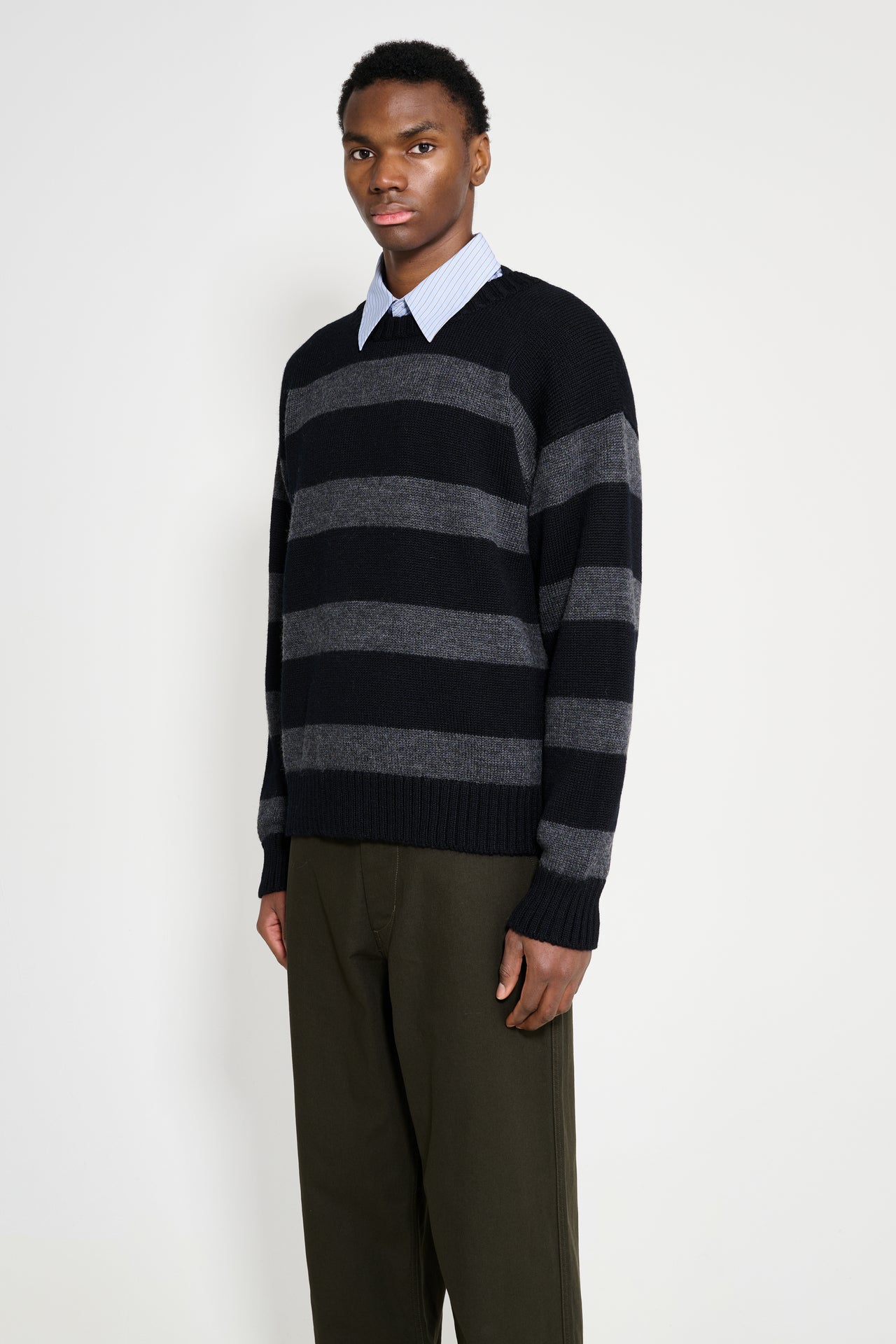 Margaret Howell MHL Graphic Striped Crew Black / Charcoal