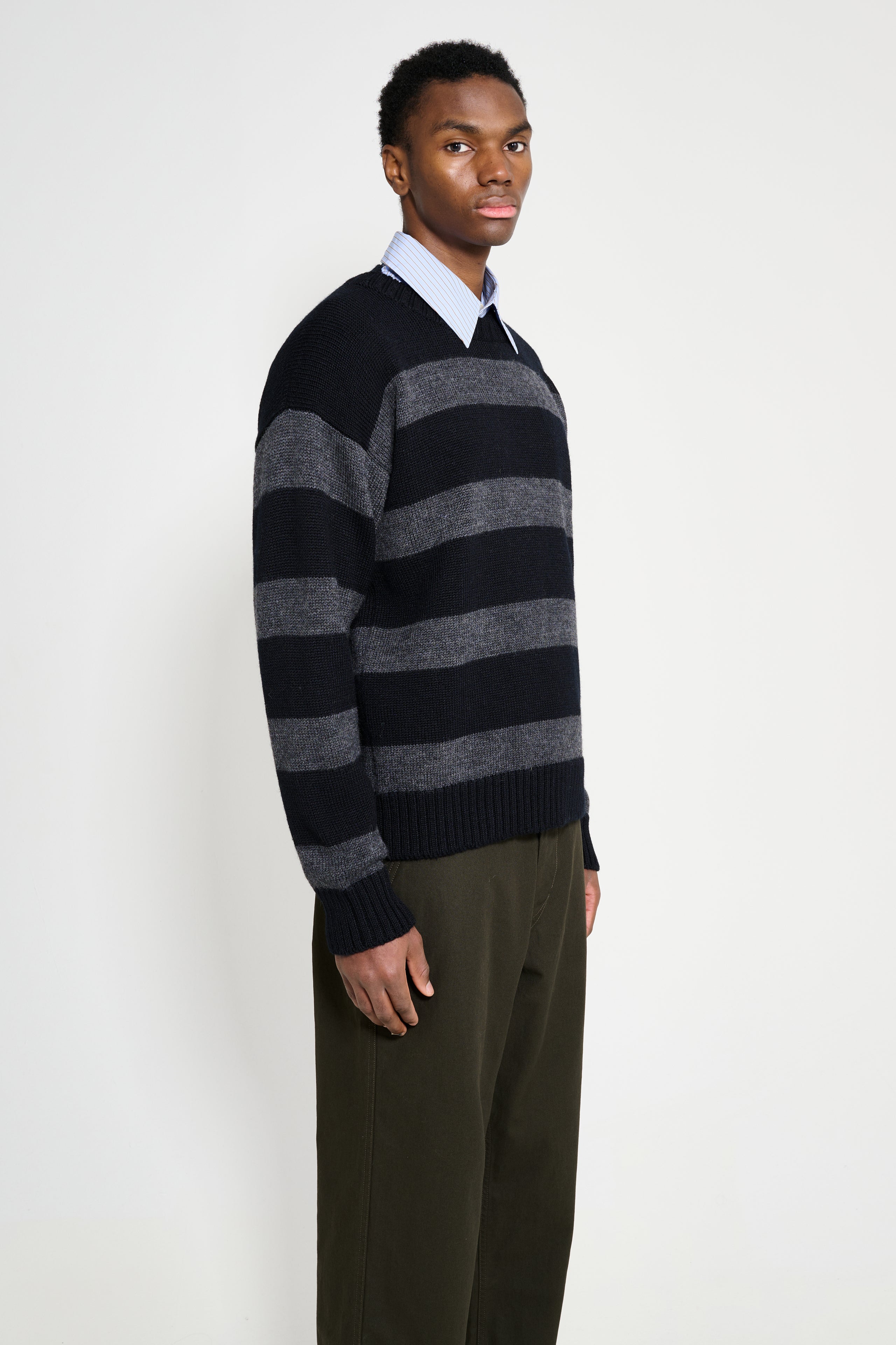 Margaret Howell MHL Graphic Striped Crew Black / Charcoal