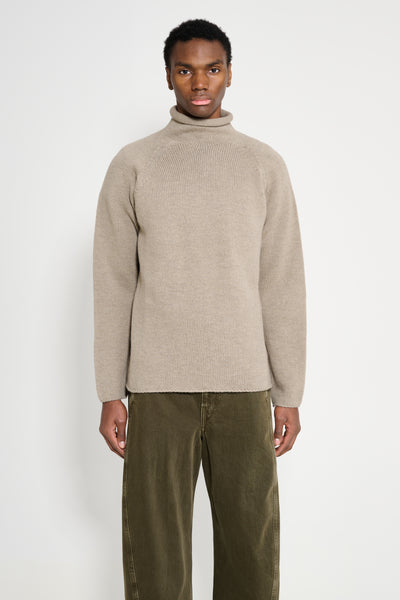 Margaret Howell MHL Rolled Edge Roll Neck Dry Merino Taupe – Très Bien
