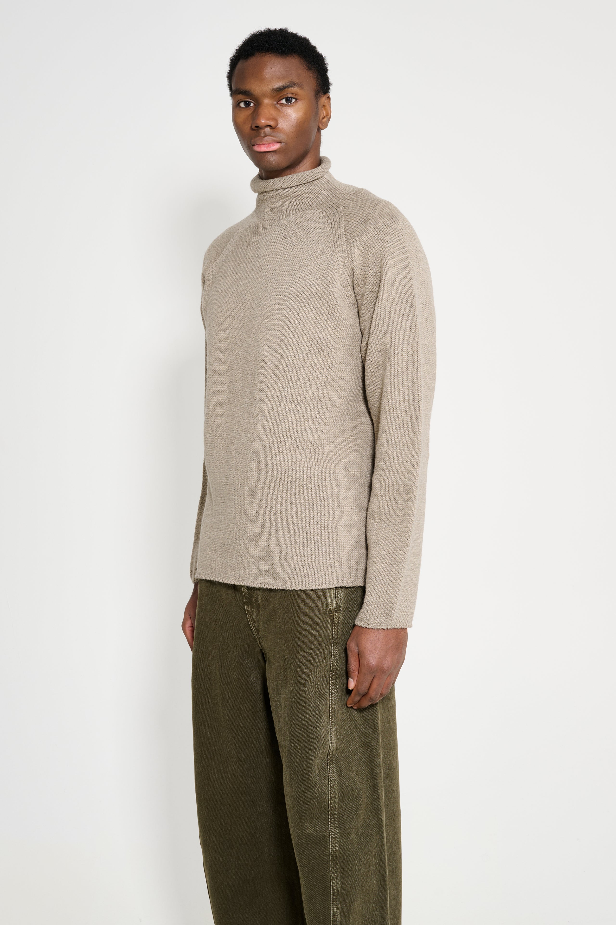 Margaret Howell MHL Rolled Edge Roll Neck Dry Merino Taupe