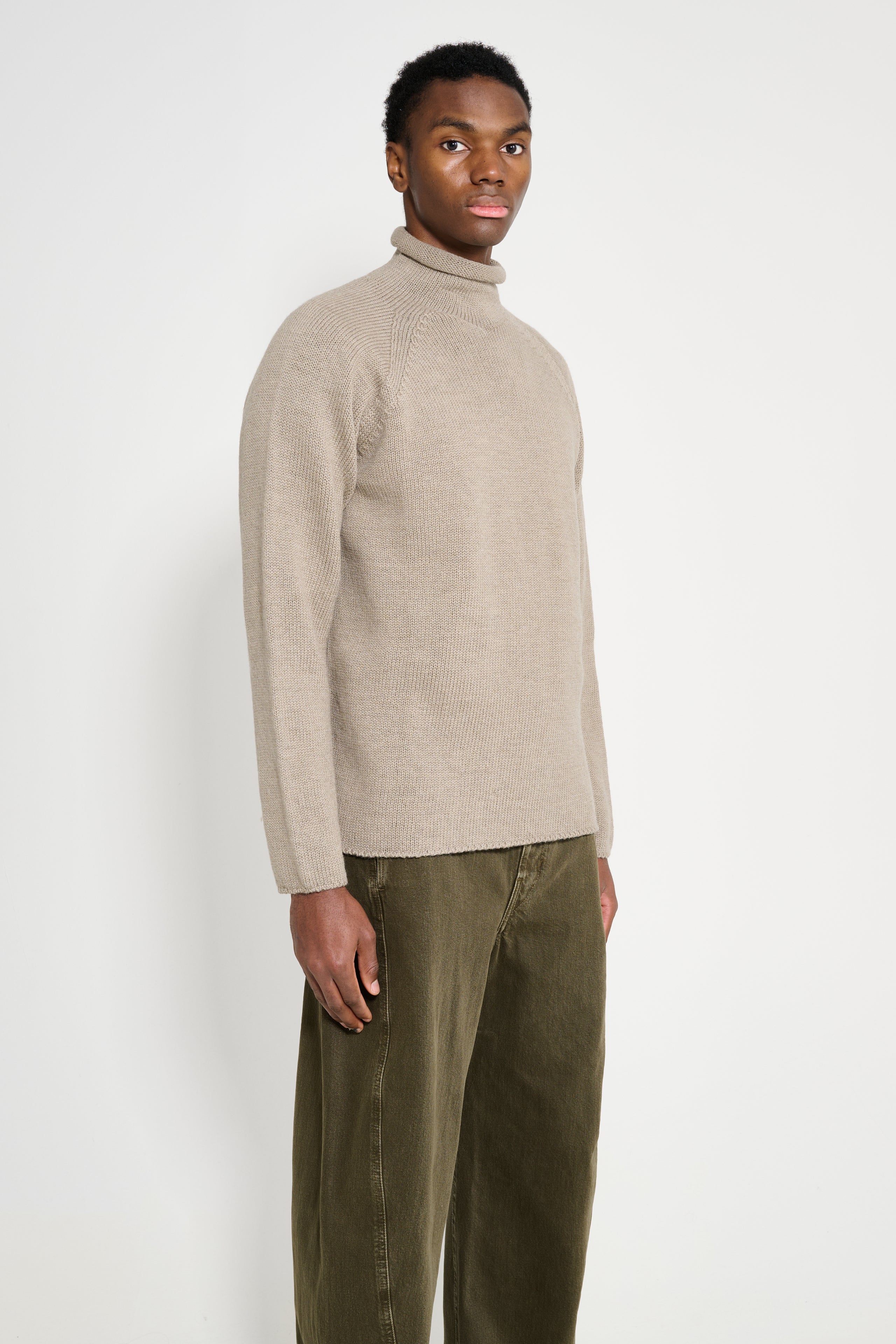 Margaret Howell MHL Rolled Edge Roll Neck Dry Merino Taupe