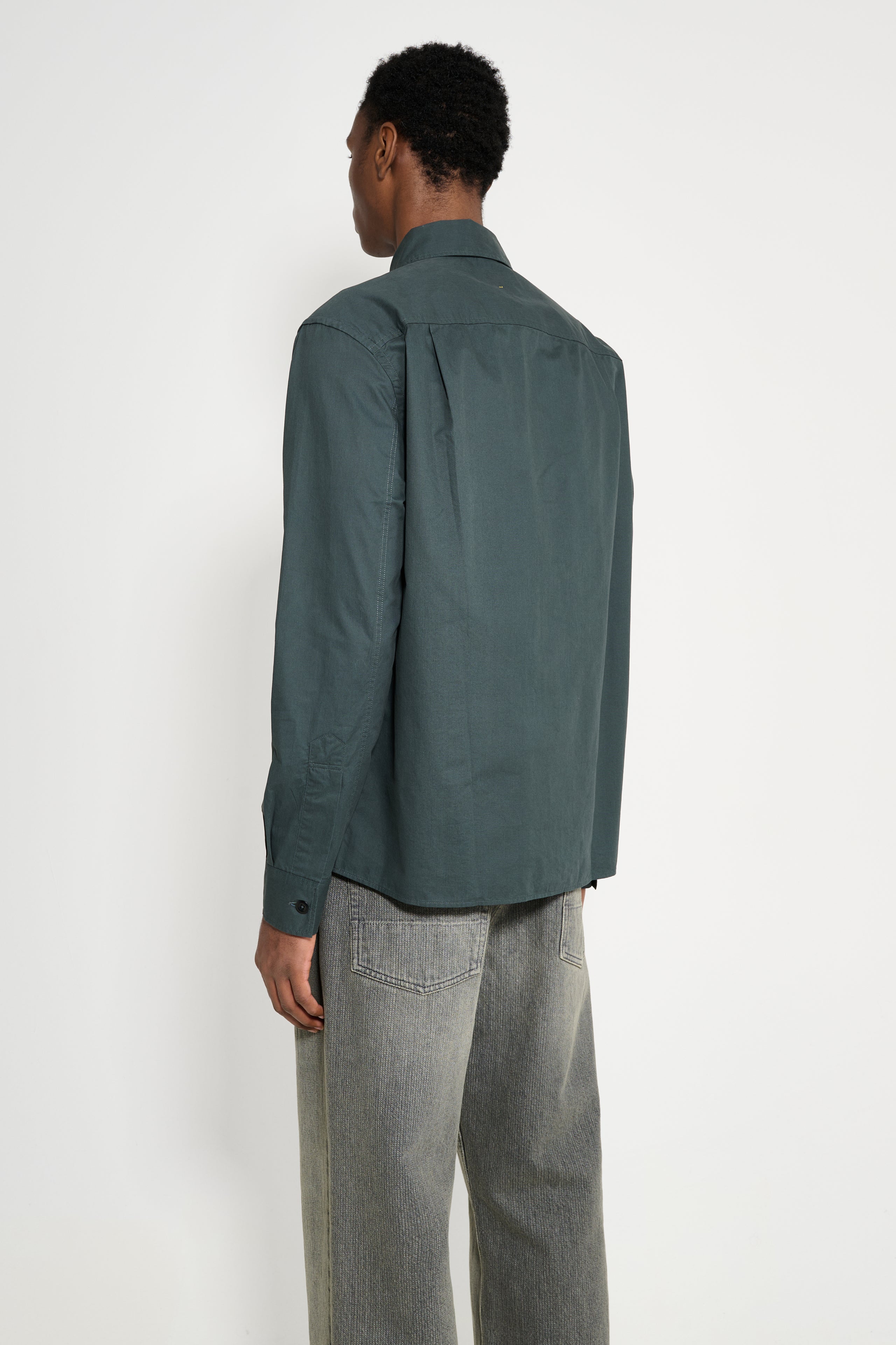 Margaret Howell MHL Overall Shirt Lightweight Brushed Cotton Algae